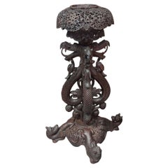 Anglo Indian Bombay Carved Serpent Wooden Blackwood Plant Stand