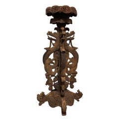 Antique Anglo Indian Bombay Carved Serpent Wooden Blackwood Plant Stand