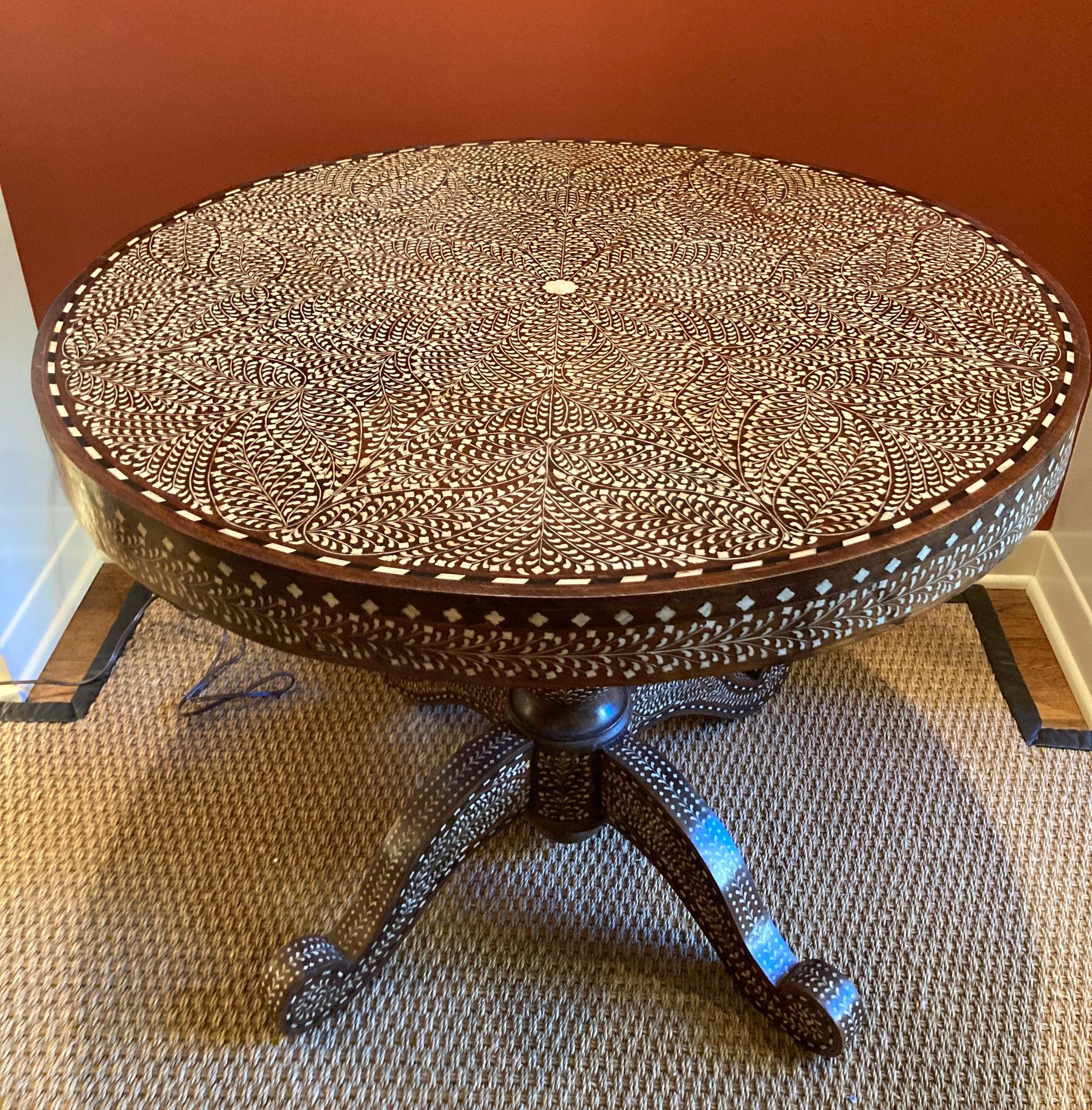 Moorish Anglo Indian bone inlaid Center Pedestal Table For Sale