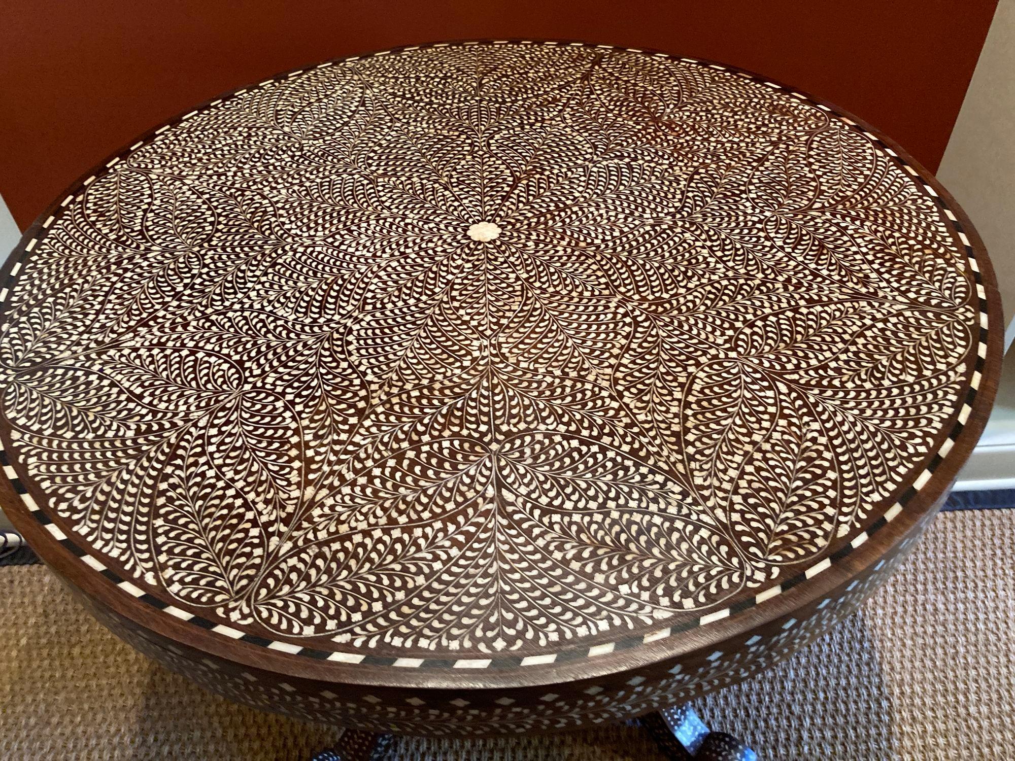 Bone Anglo Indian bone inlaid Center Pedestal Table For Sale