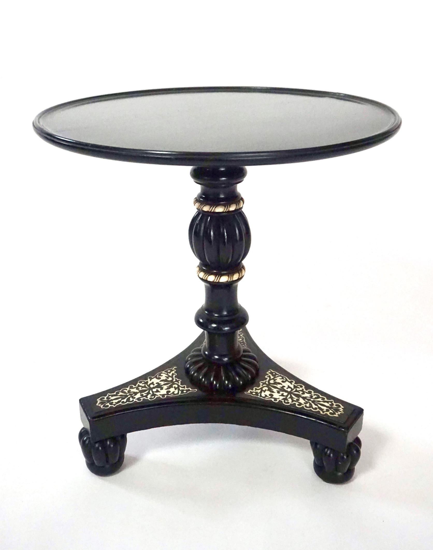 Anglo-Indian Bone Inlaid Ebony Petite Occasional Table or Stand, circa 1840 In Good Condition In Kinderhook, NY