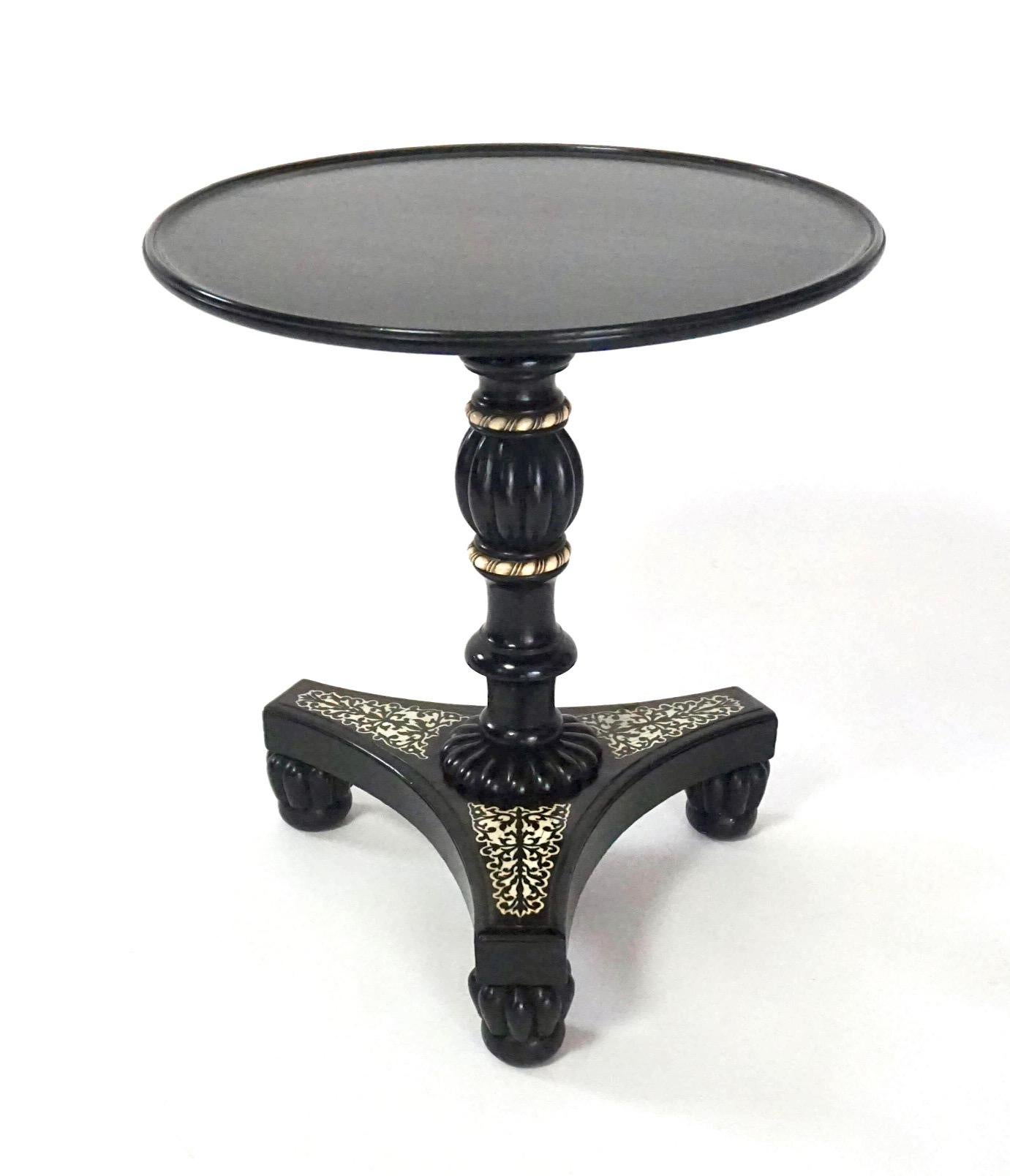 19th Century Anglo-Indian Bone Inlaid Ebony Petite Occasional Table or Stand, circa 1840