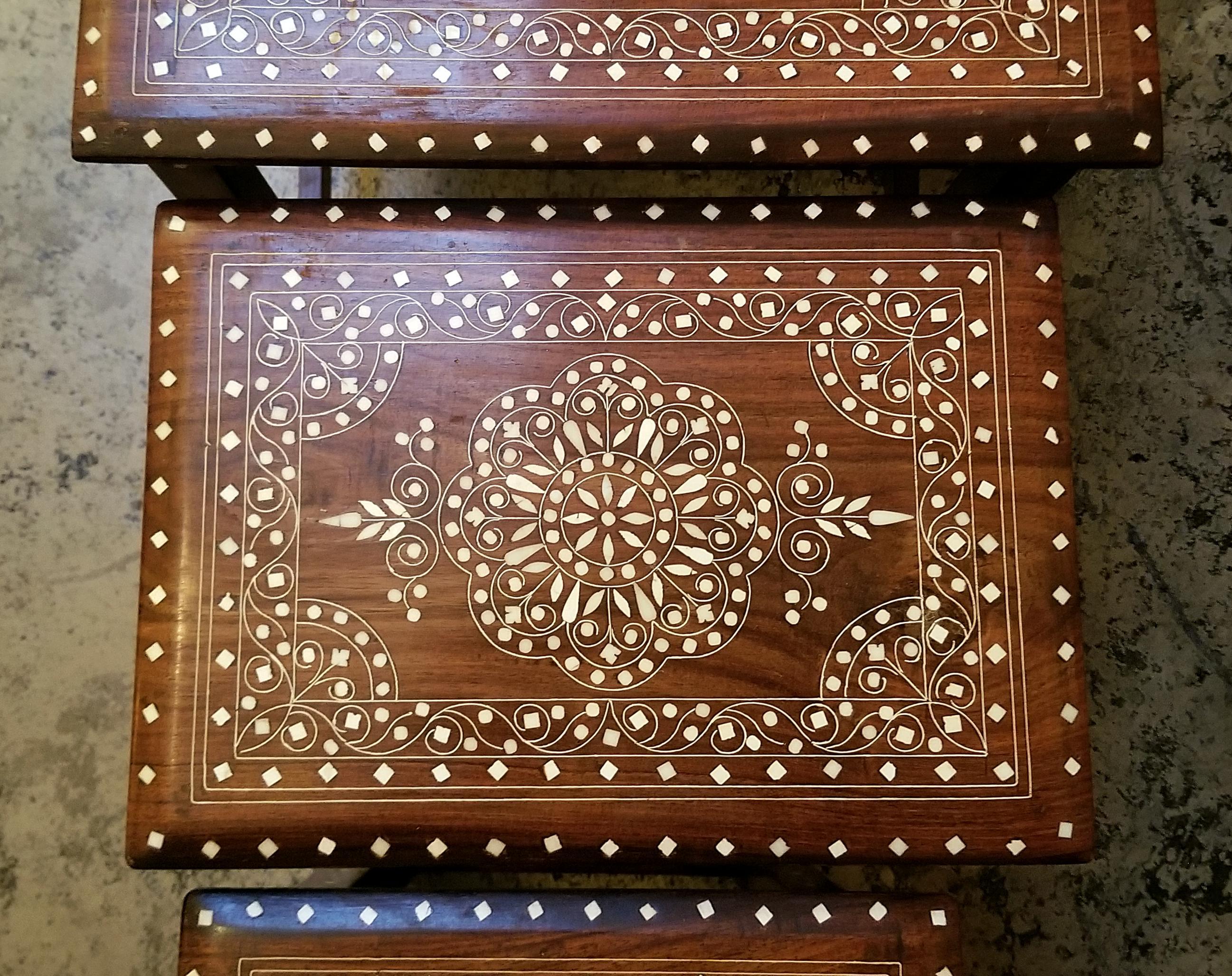 Anglo Raj Anglo-Indian Bone Inlaid Nest of Tables