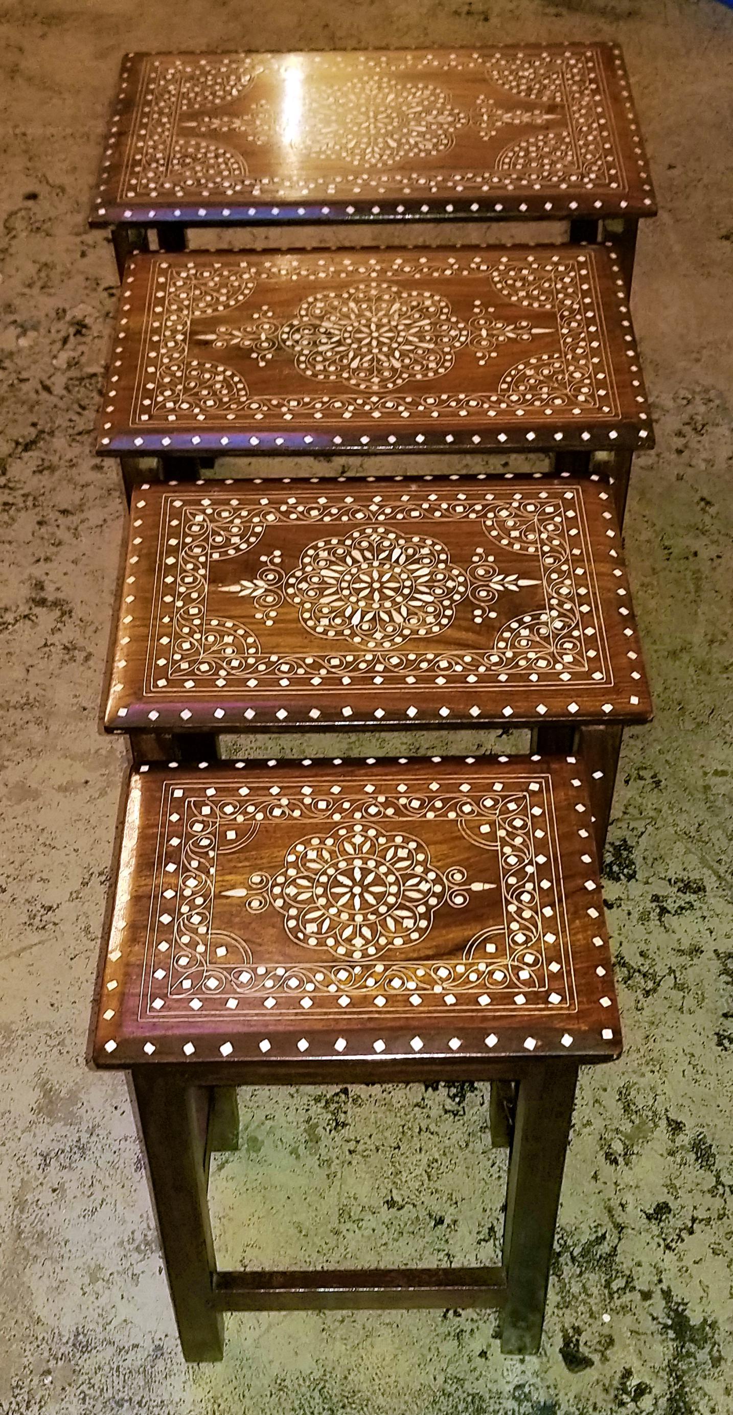 Anglo-Indian Bone Inlaid Nest of Tables In Excellent Condition In Dallas, TX
