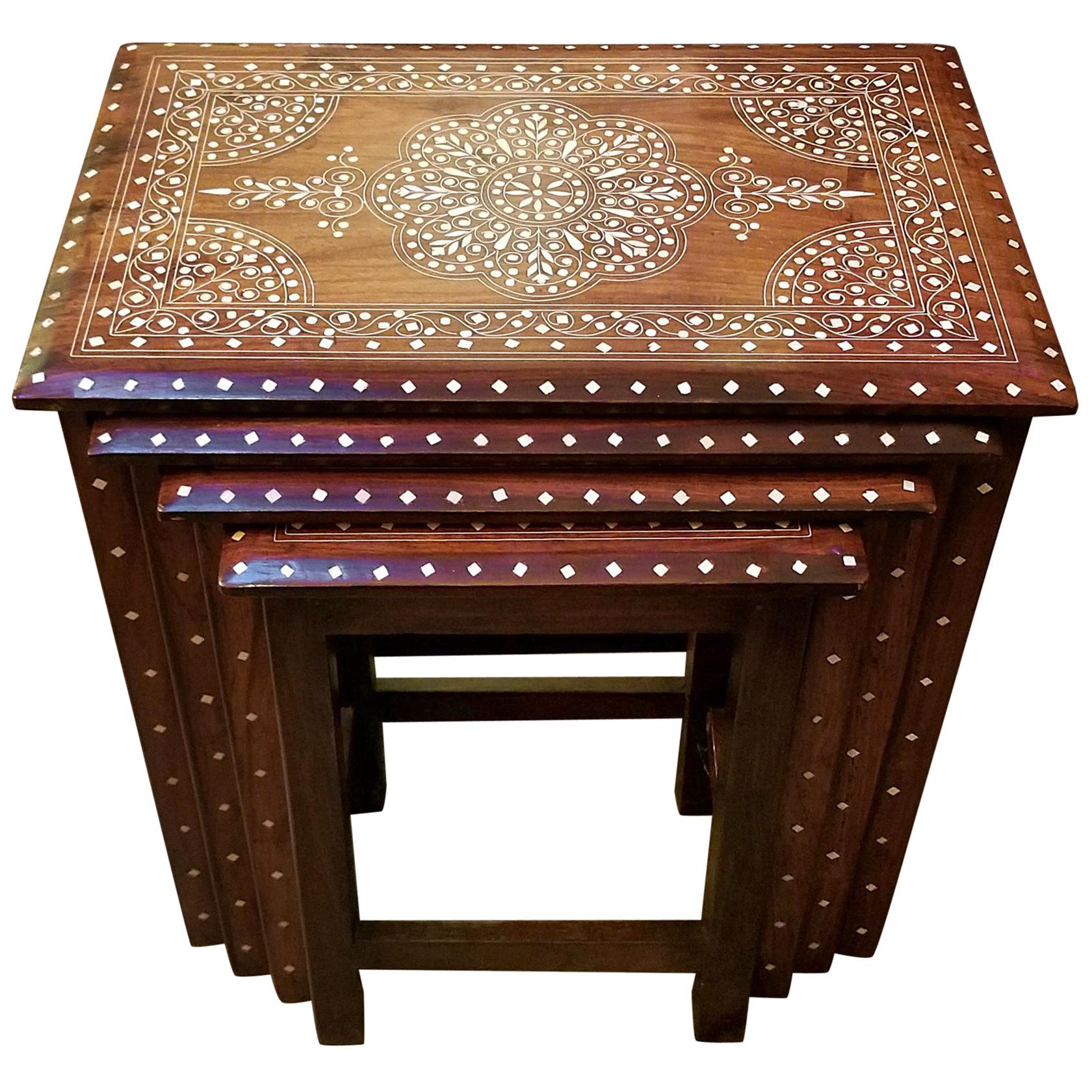 Anglo-Indian Bone Inlaid Nest of Tables