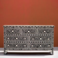 Anglo Indian Black Seven Drawer Dresser