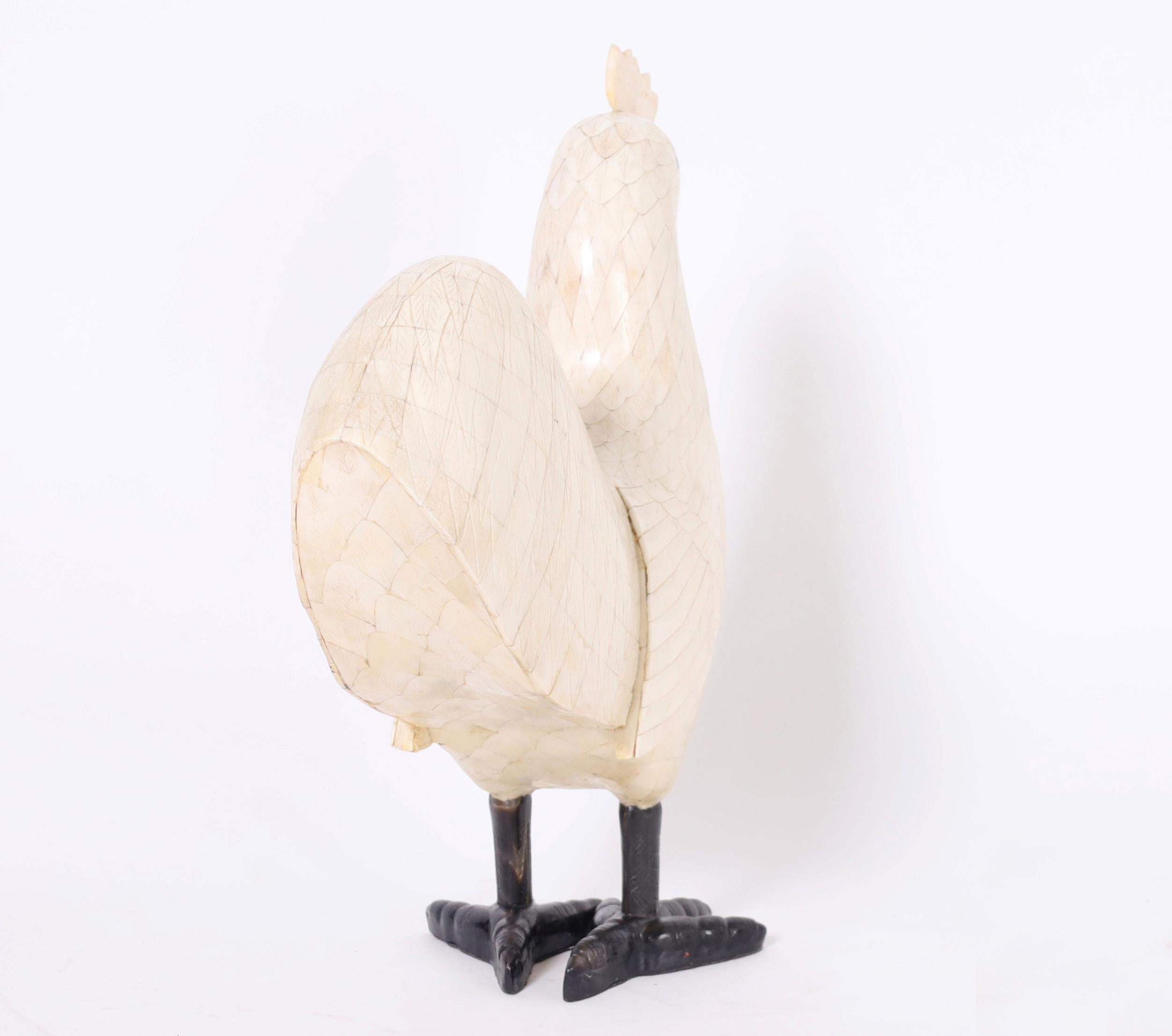 Anglo-Indian Anglo Indian Bone Rooster Sculpture