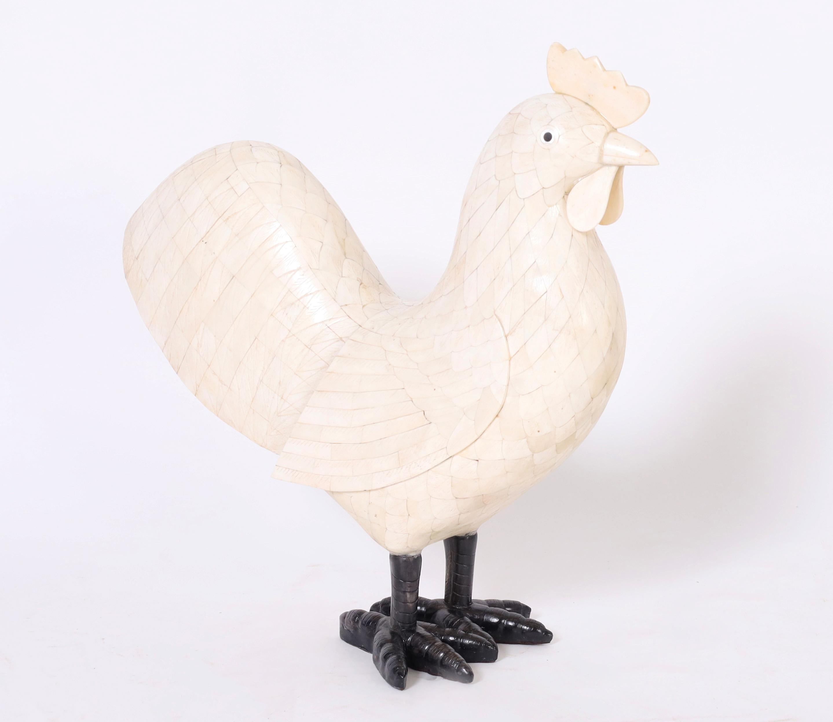 Hand-Crafted Anglo Indian Bone Rooster Sculpture