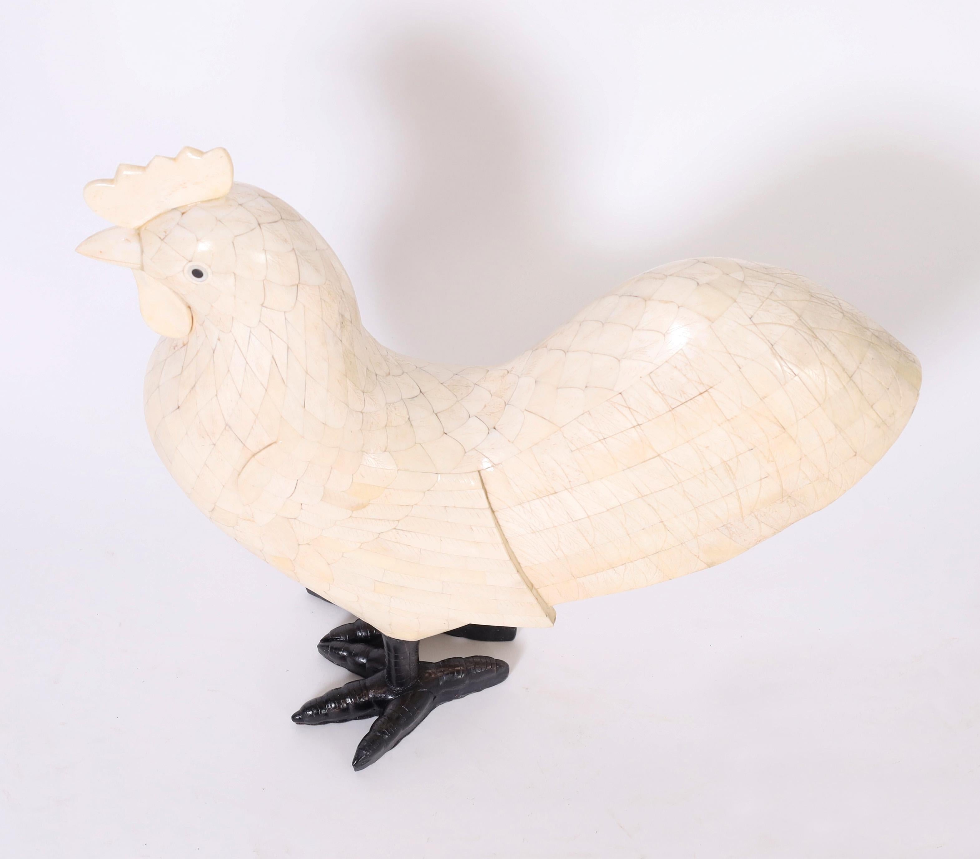 Anglo Indian Bone Rooster Sculpture In Good Condition In Palm Beach, FL