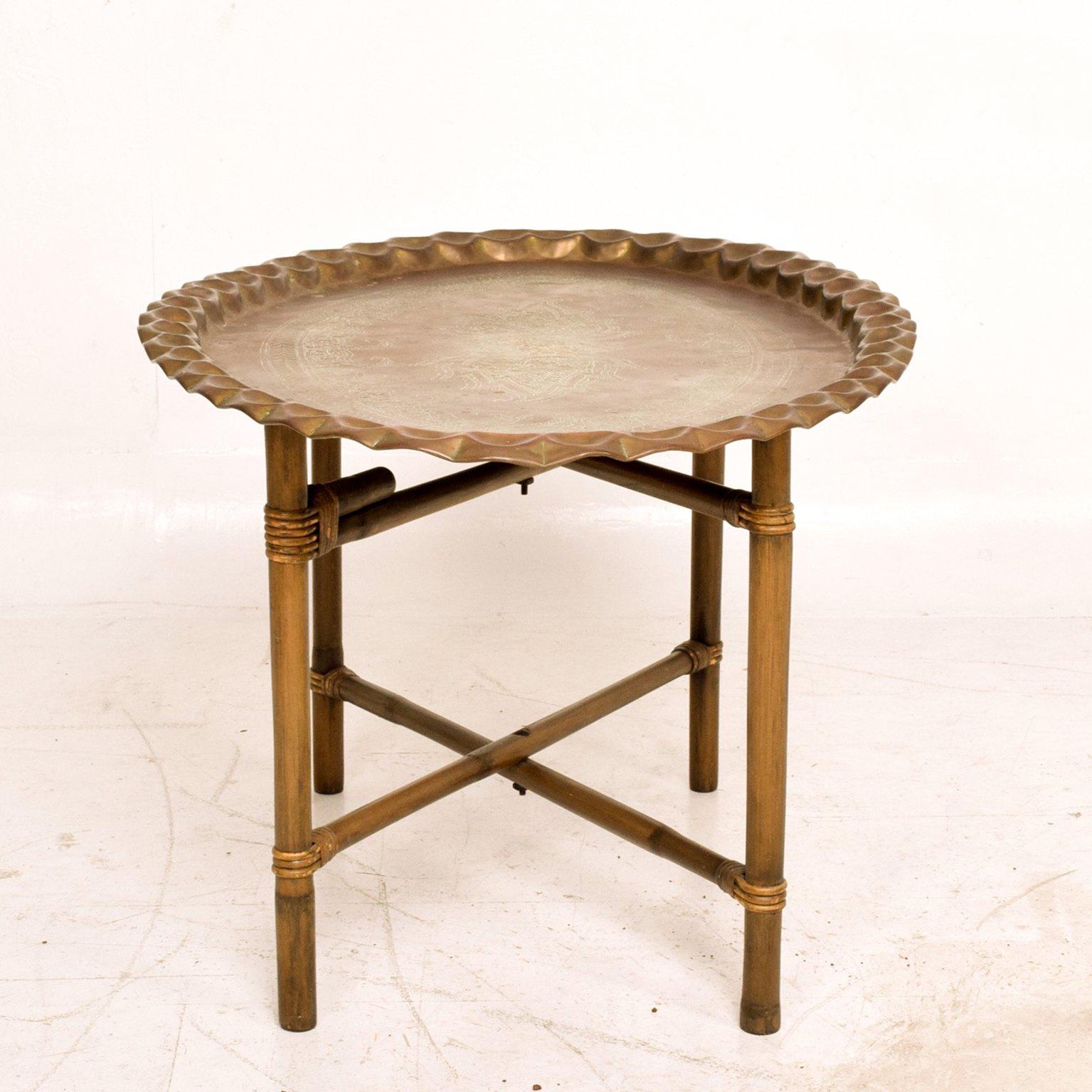 American Anglo Indian Brass and Bamboo Coffee Table, Hollywood Regency