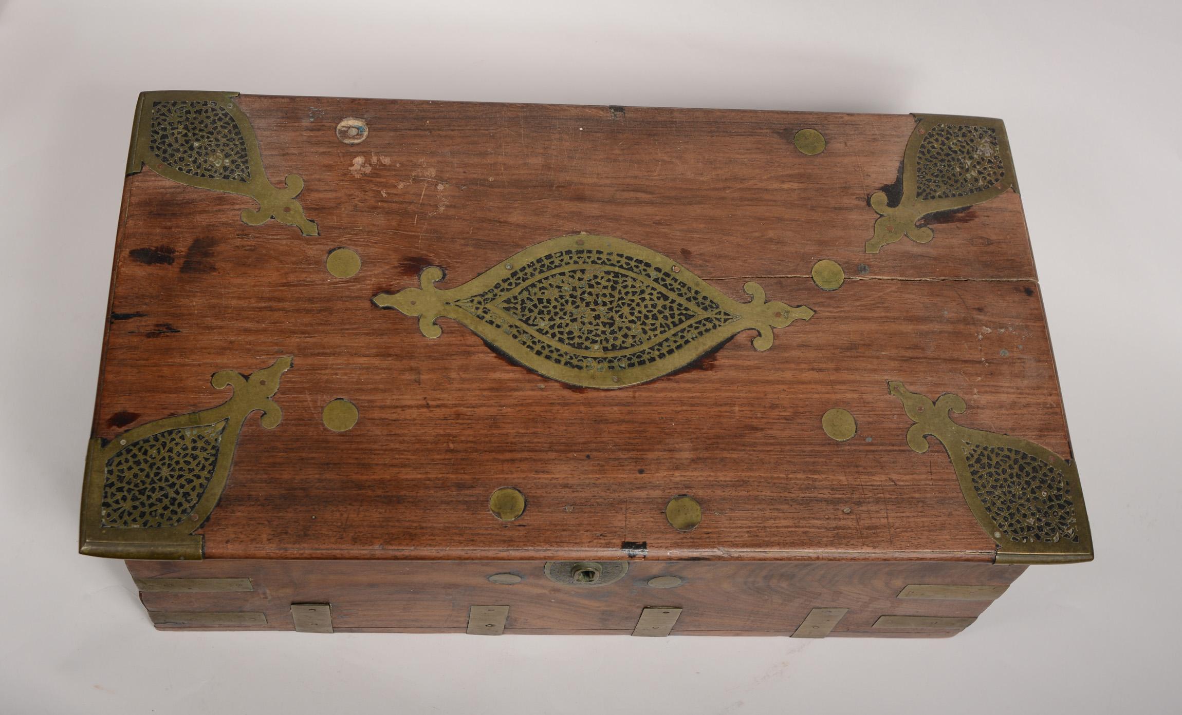 Anglo Indian Brass and Hardwood Chest For Sale 7