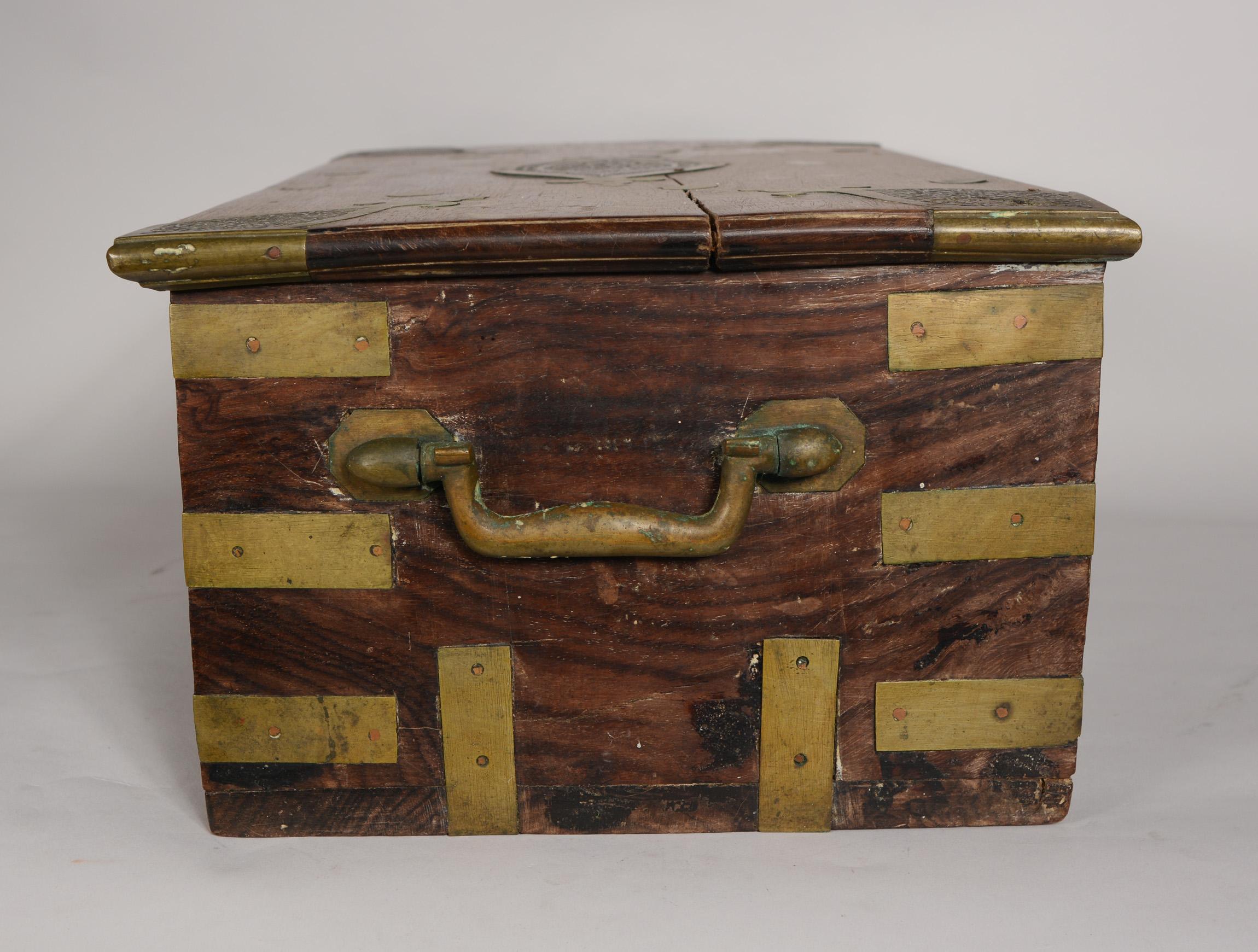 20th Century Anglo Indian Brass and Hardwood Chest For Sale