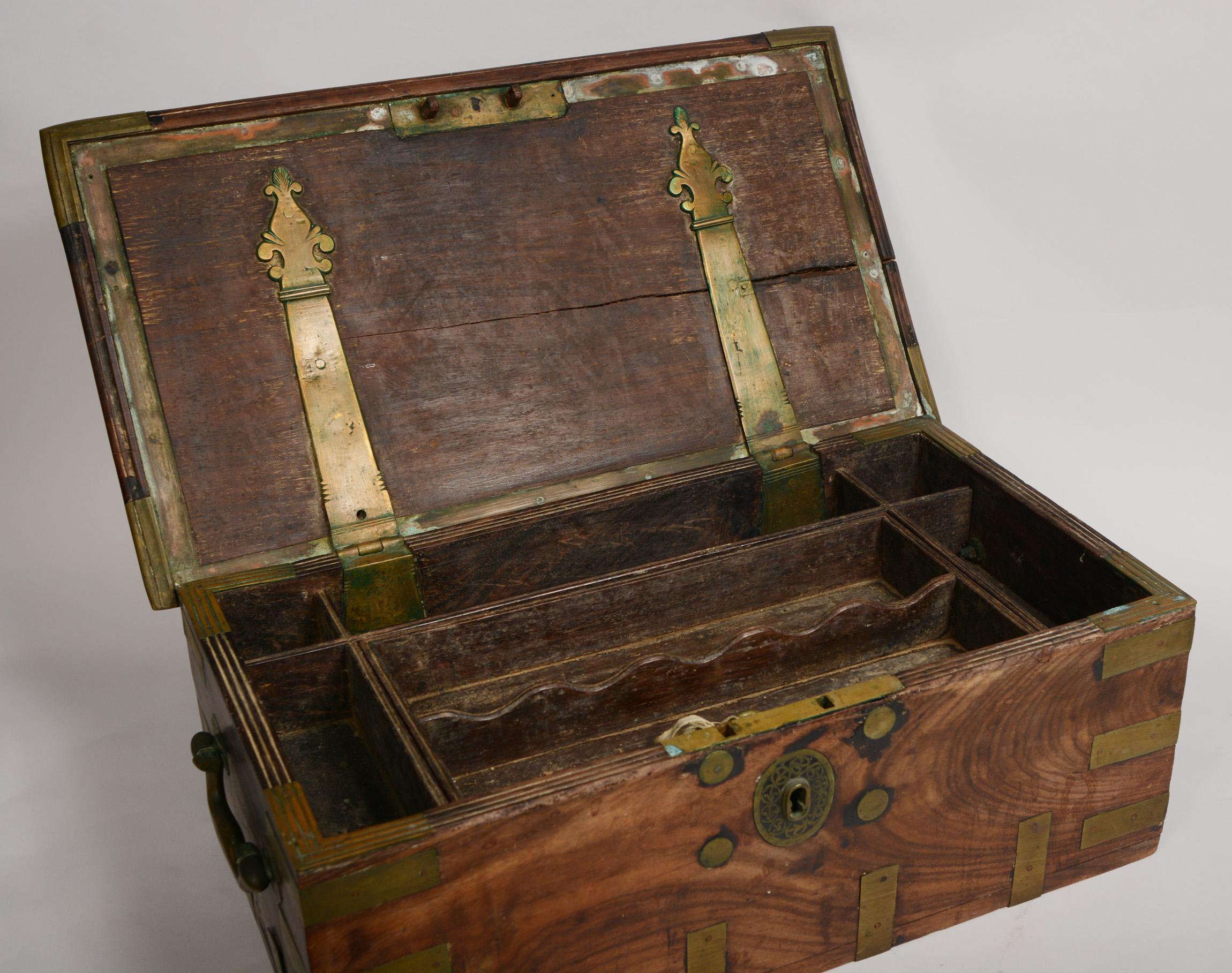 Anglo Indian Brass and Hardwood Chest For Sale 2