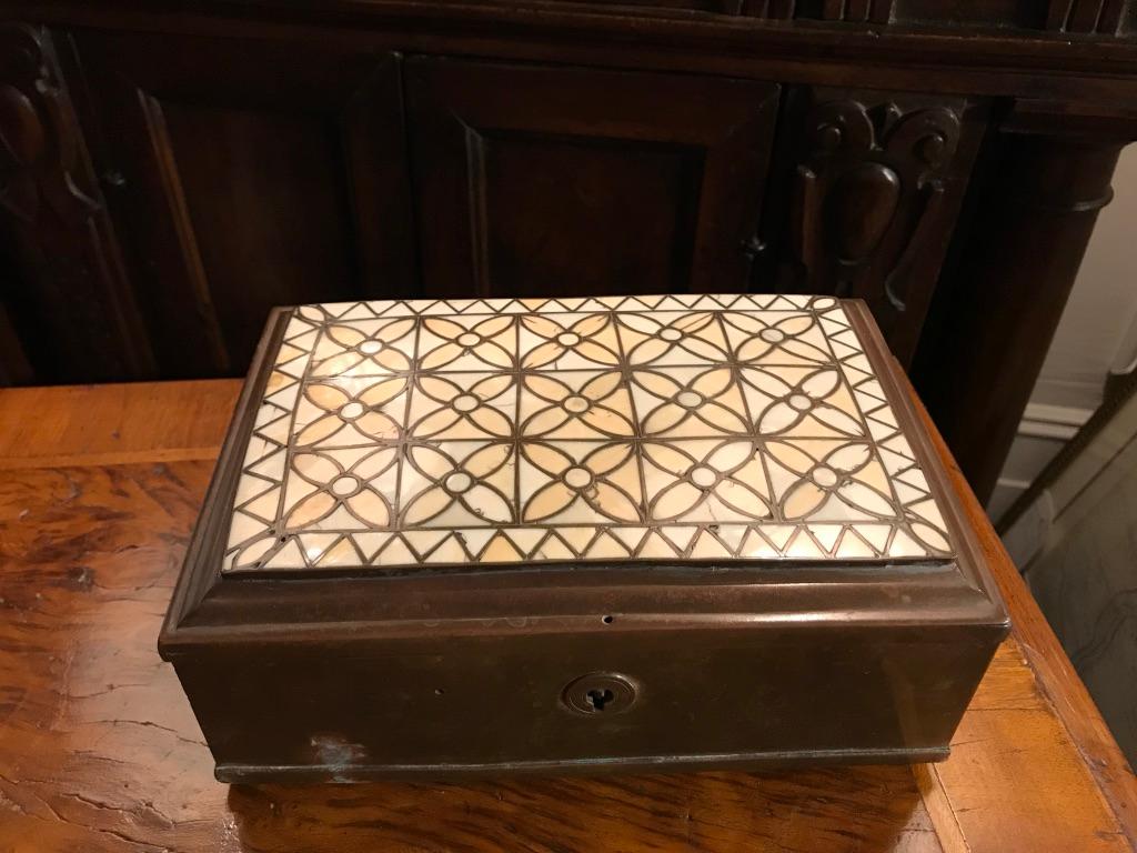 Anglo Indian Brass Box with Bone Inlay For Sale 6