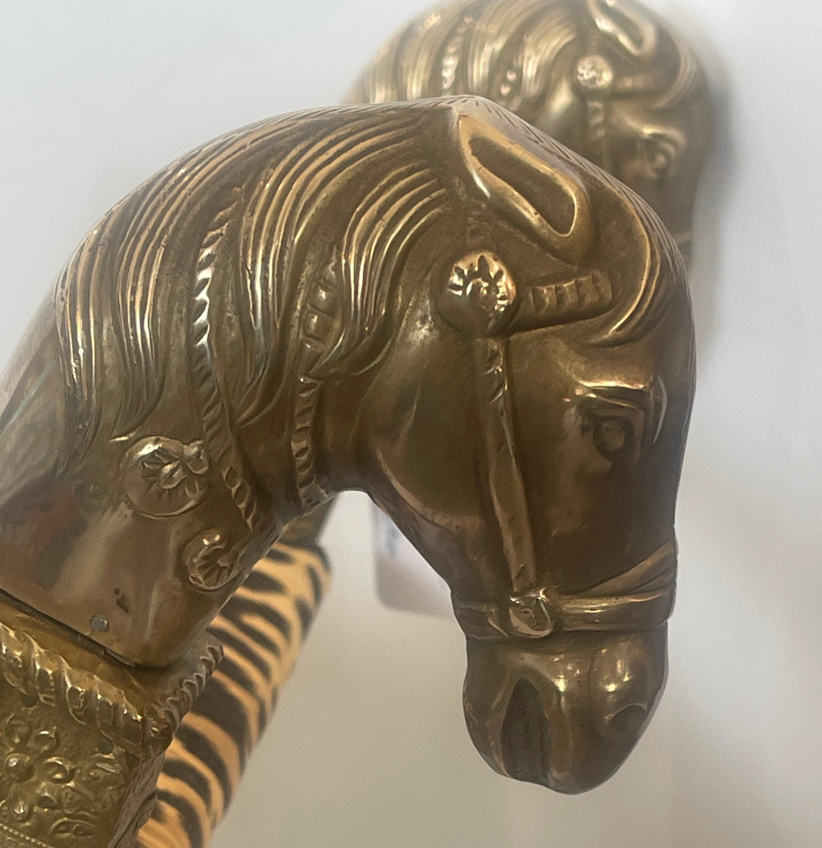Anglo Indian  Brass-clad Embossed  Wood Stool, With Horse Heads 11