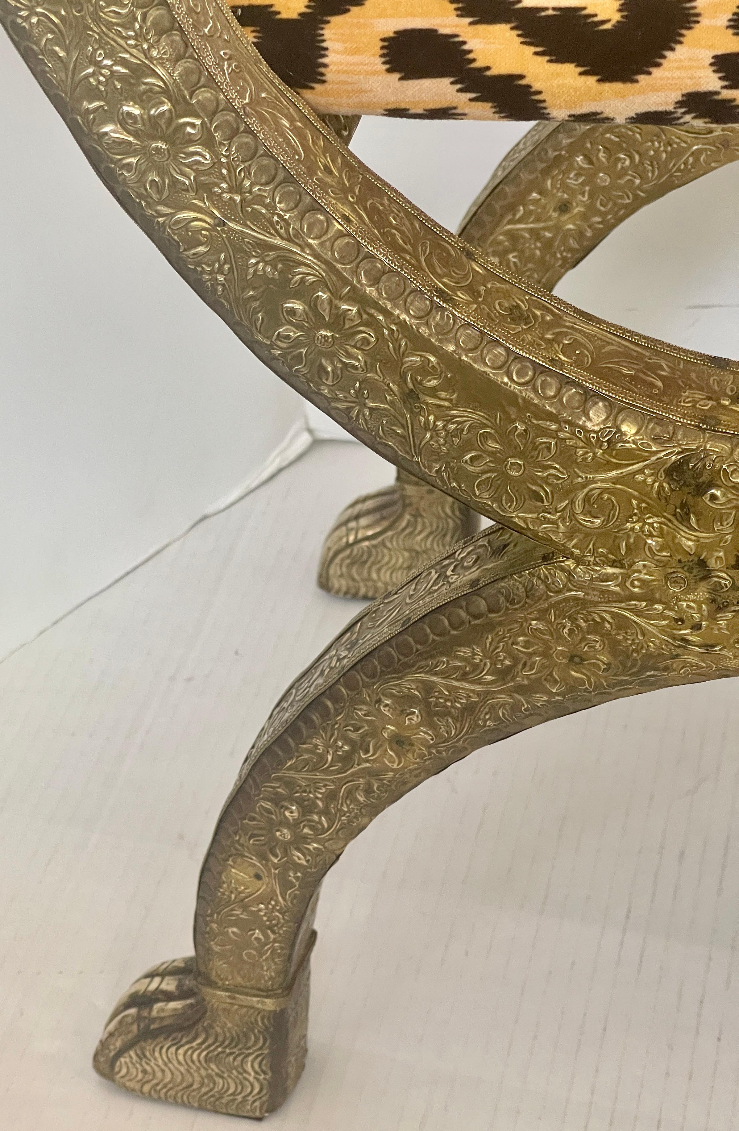 Anglo Indian  Brass-clad Embossed  Wood Stool, With Horse Heads 13