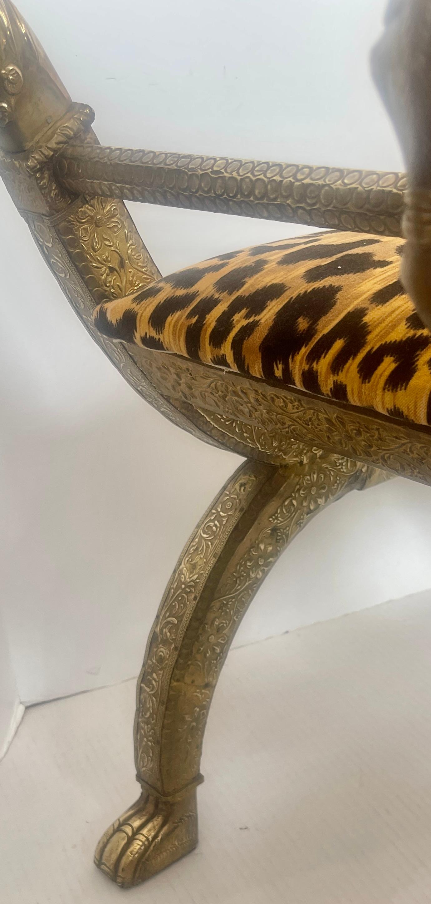Anglo Indian  Brass-clad Embossed  Wood Stool, With Horse Heads 2
