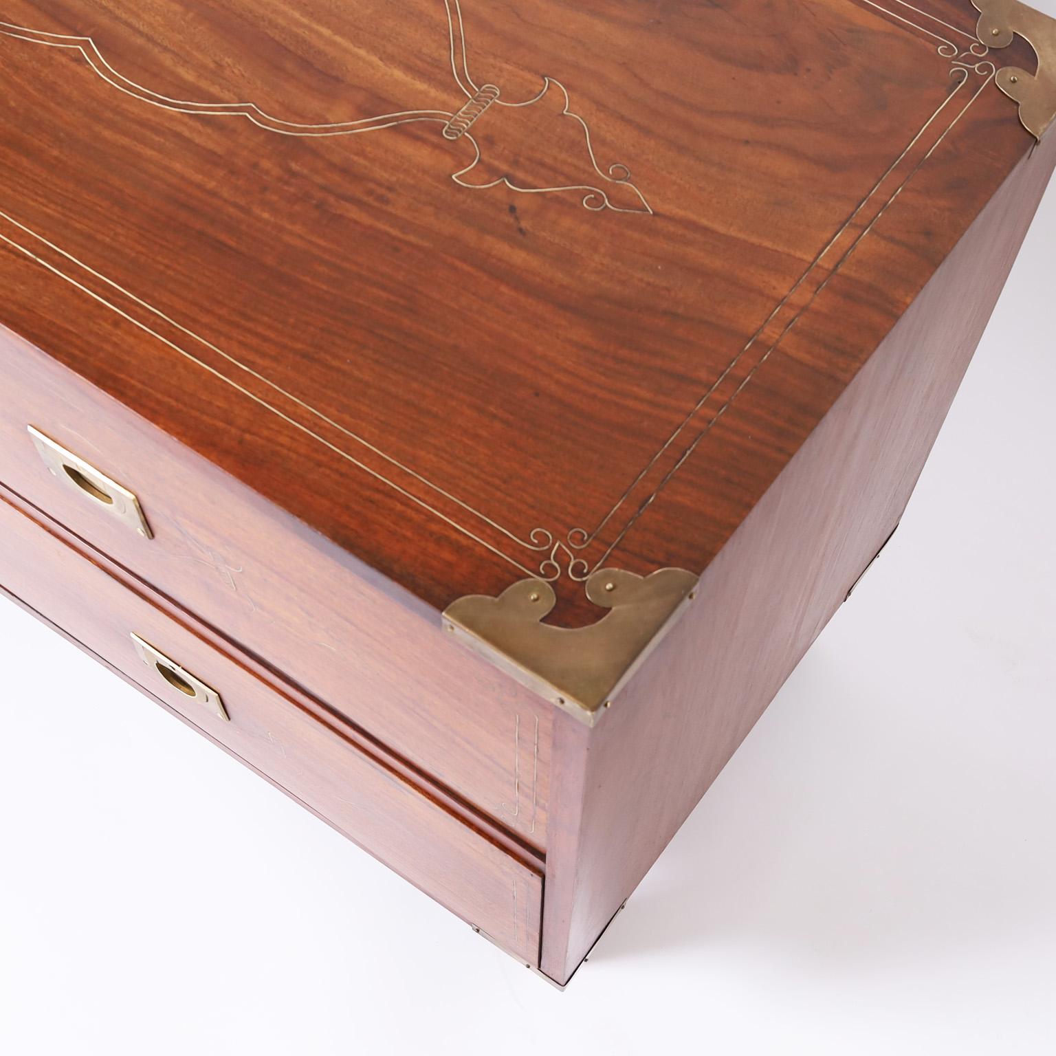 20th Century Anglo Indian Brass Inlaid Chest of Drawers