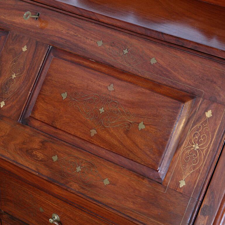Anglo-Indian Brass Inlaid Teak Drop-Front Desk 2