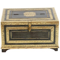 Antique Anglo-Indian Brass Overlay Teak Wood Chest