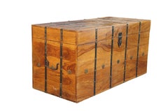 Anglo Indian British Colonial Sheesham Banded Blanket Trunk Chest Coffee Table