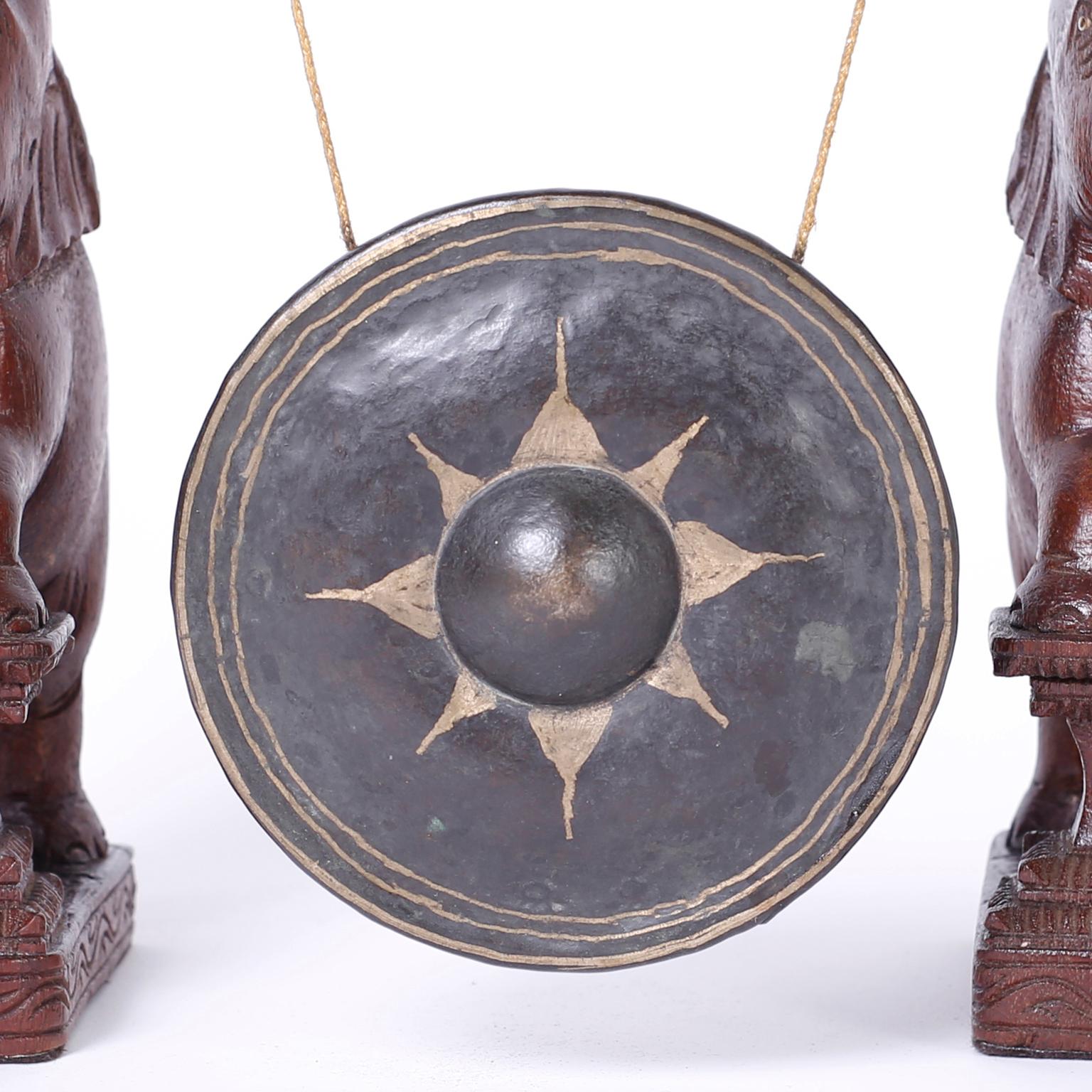 Hand-Carved Anglo Indian Bronze Gong with Elephants