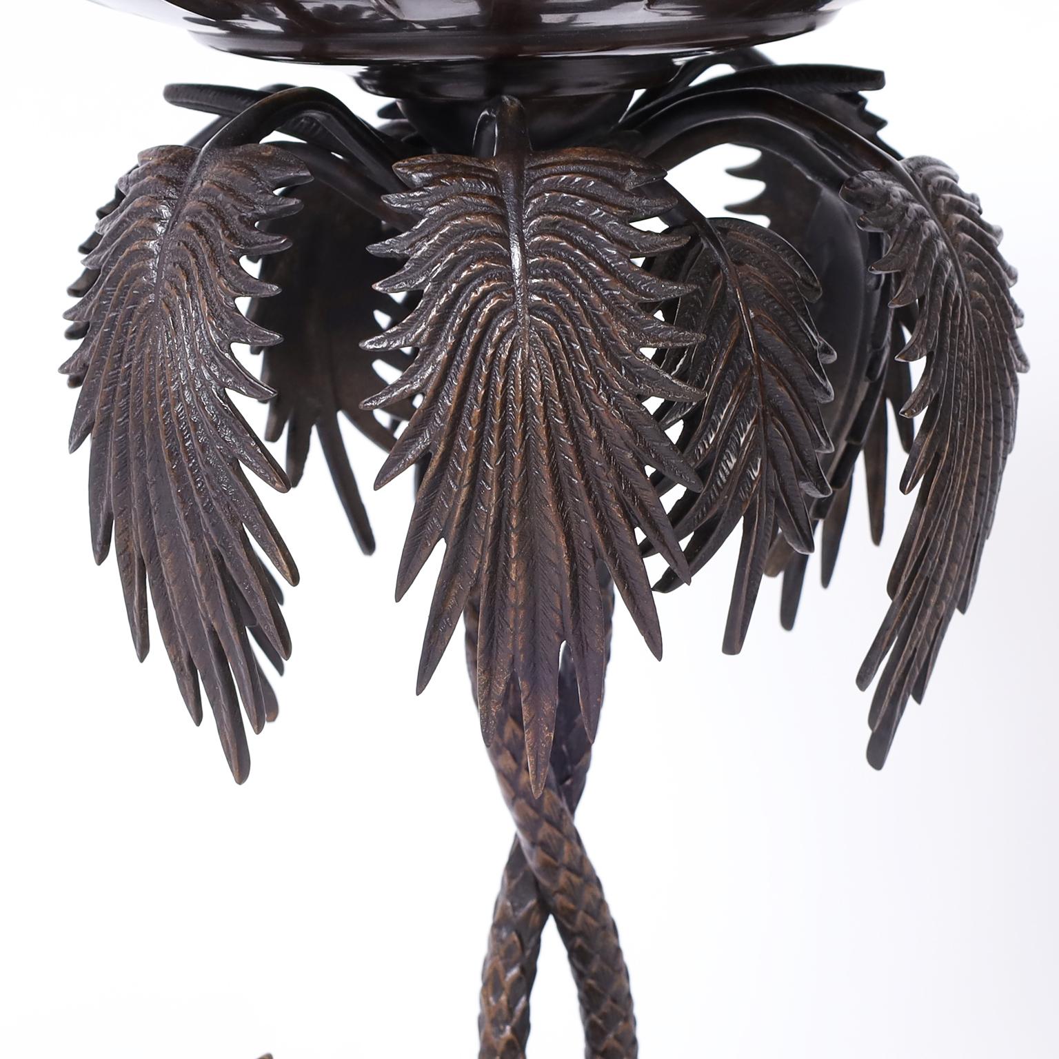 Bronzed Anglo Indian Bronze Serving Bowl on a Palm Tree Stand with Camel For Sale