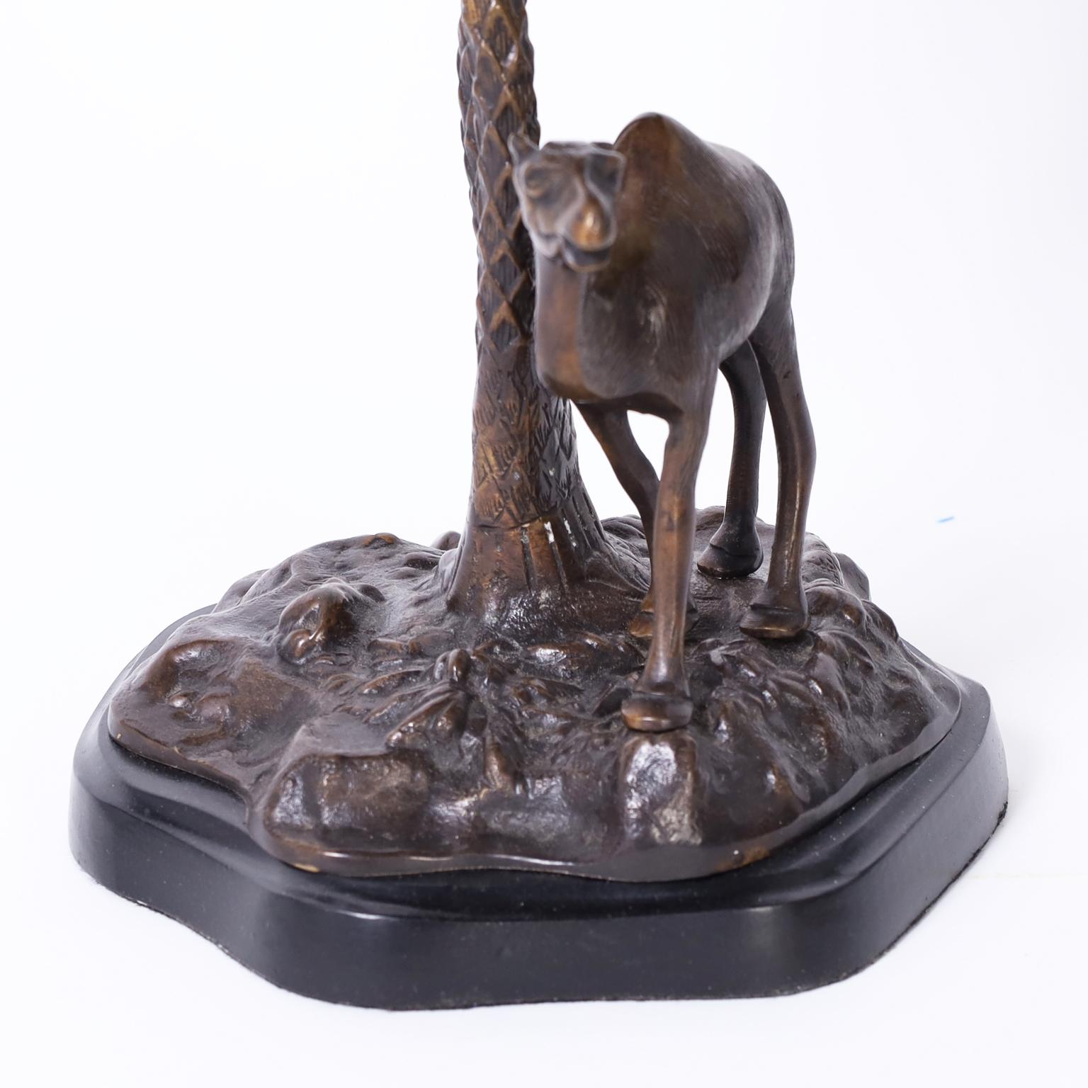 20th Century Anglo Indian Bronze Serving Bowl on a Palm Tree Stand with Camel For Sale
