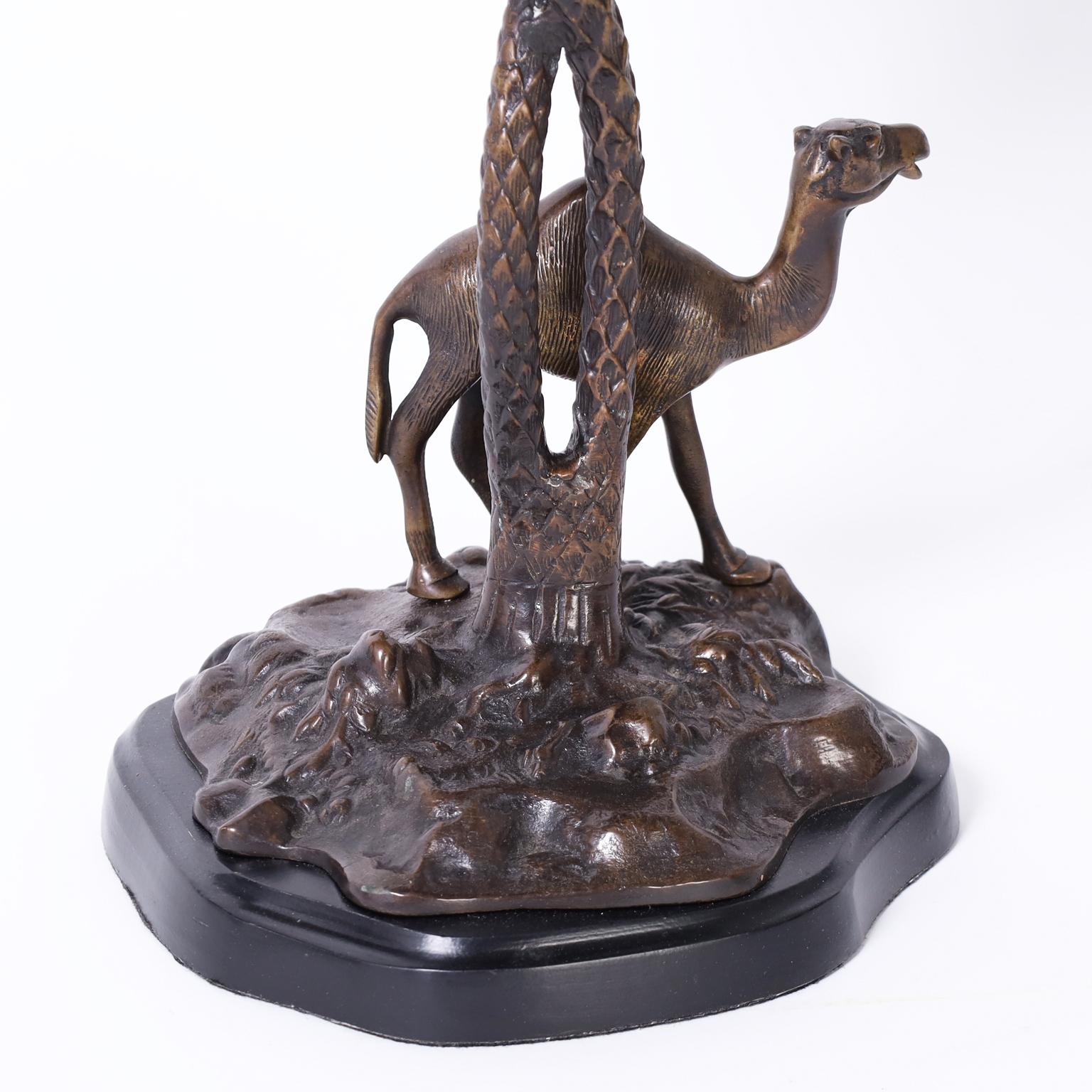 Anglo Indian Bronze Serving Bowl on a Palm Tree Stand with Camel For Sale 1
