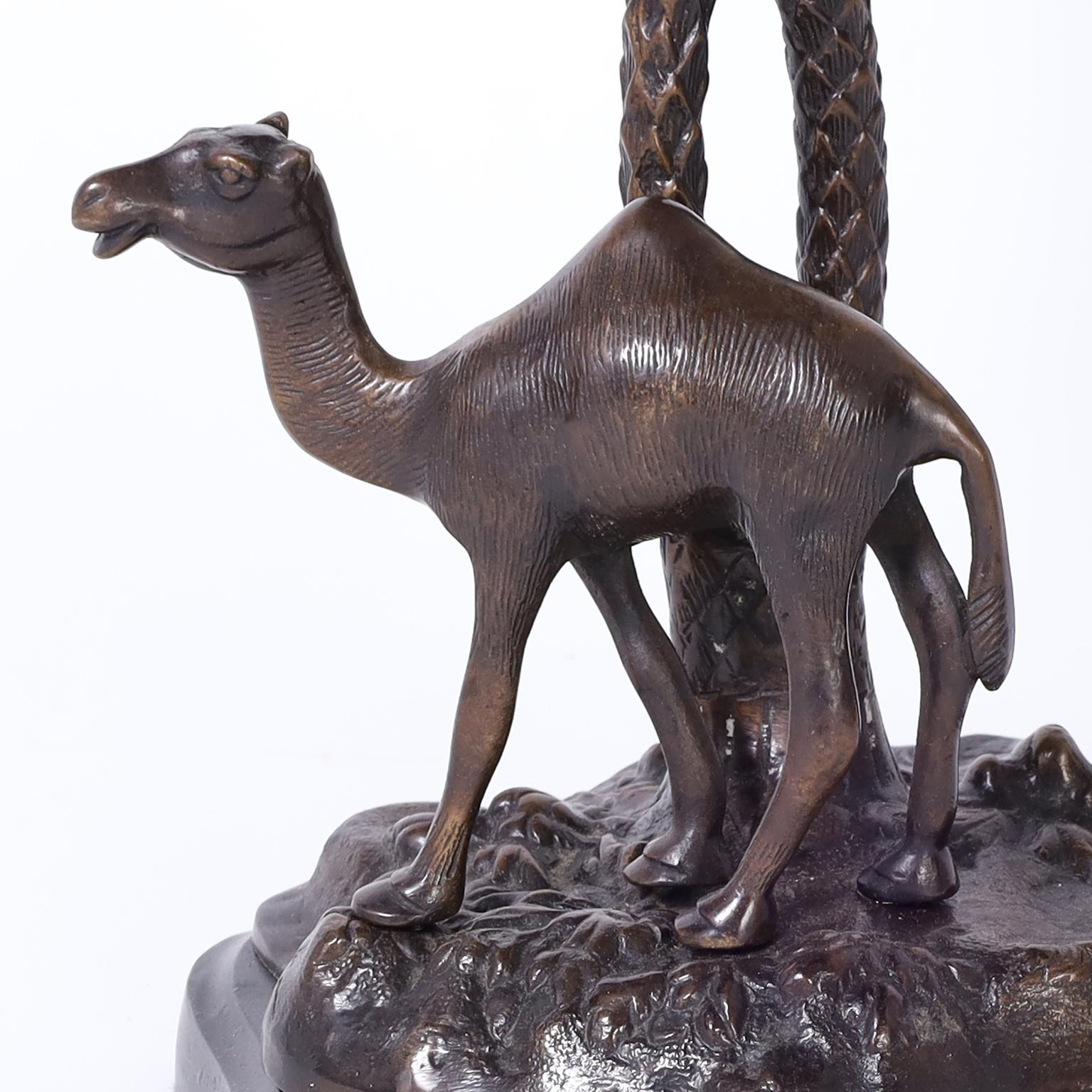 Anglo Indian Bronze Serving Bowl on a Palm Tree Stand with Camel For Sale 2