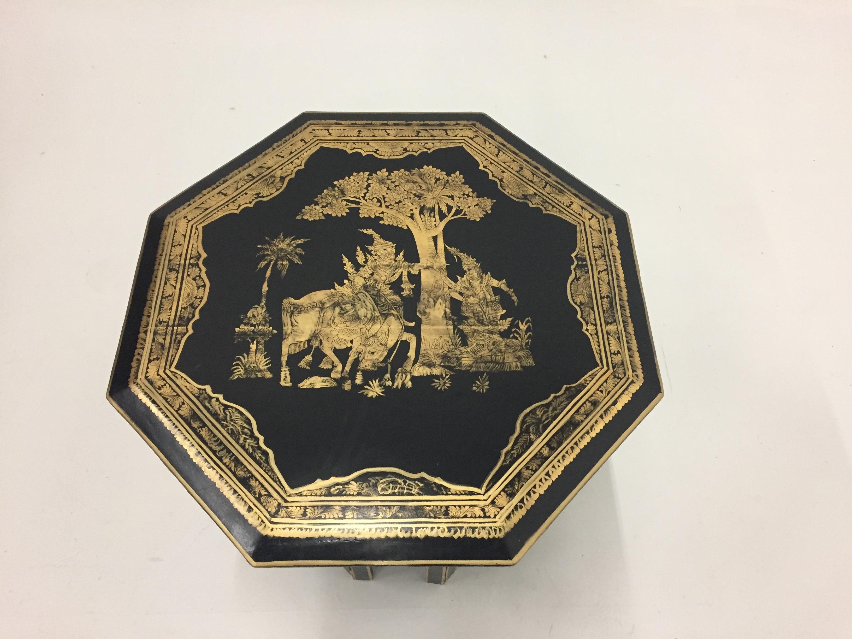Anglo-Indian Burmese Black and Gold Octagonal End Table 4