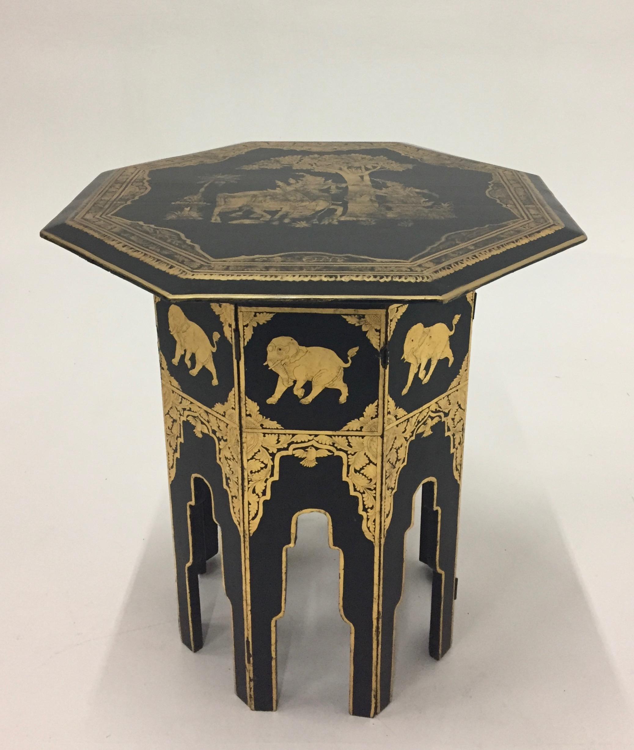 Anglo-Indian Burmese Black and Gold Octagonal End Table 2