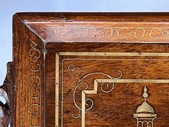 Anglo Indian Butlers-Style Inlaid Wooden Traveling Table Depicting Taj Mahal