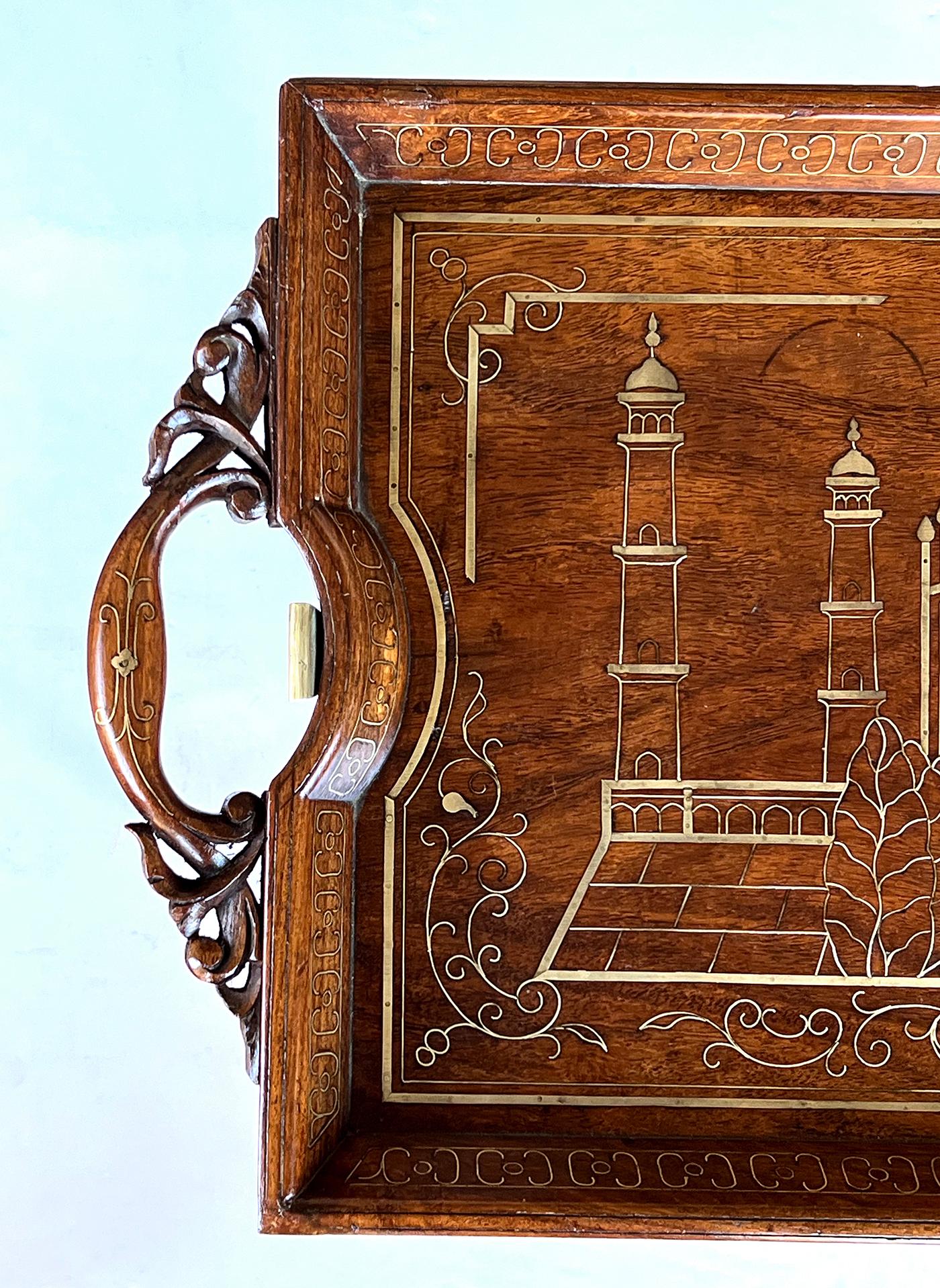 Anglo-Indian Anglo Indian Butlers-Style Inlaid Wooden Traveling Table Depicting Taj Mahal