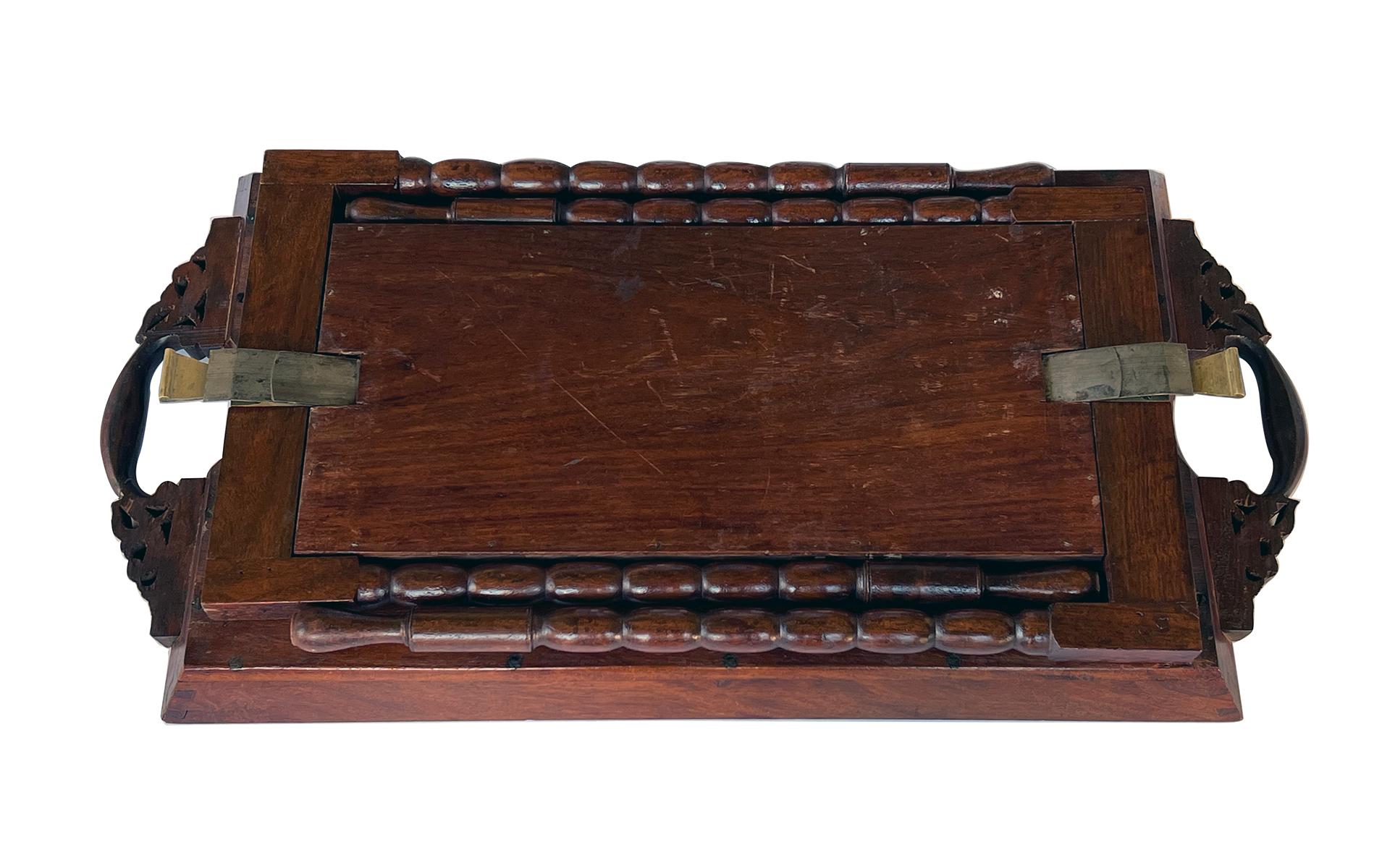 British Indian Ocean Territory Anglo Indian Butlers-Style Inlaid Wooden Traveling Table Depicting Taj Mahal