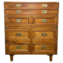 Anglo-indischen Campaigner Stil Chest auf Brust mit Messing-Inlay CIRCA 1960s