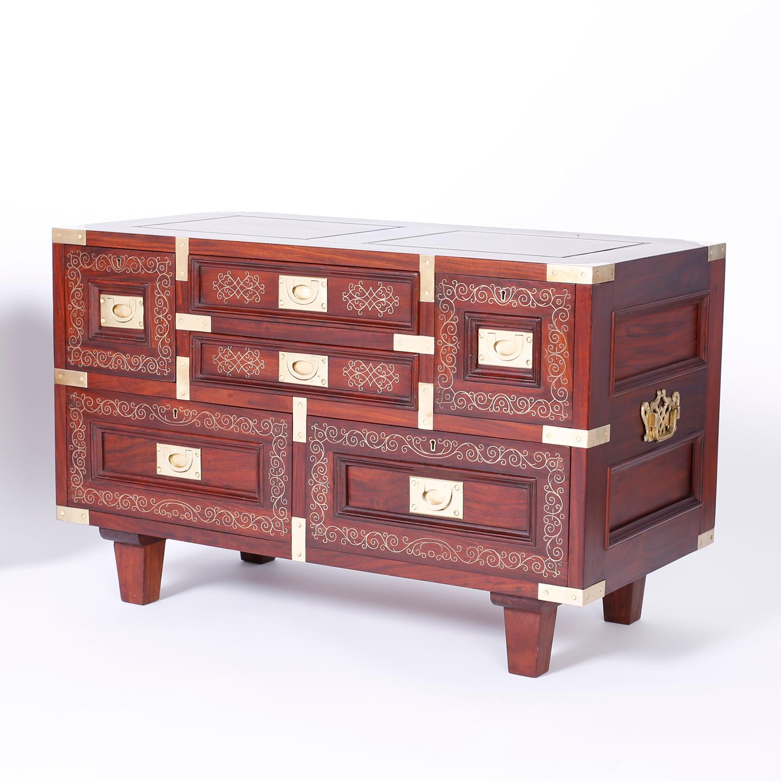 Anglo-Indian Anglo Indian Campaign Style Rosewood Chest or Nightstands For Sale