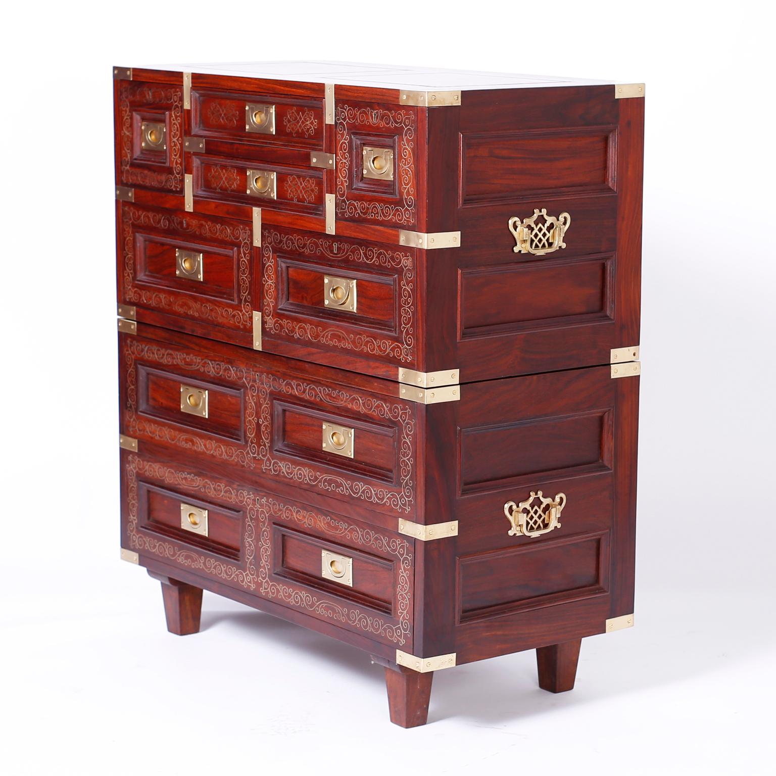 Anglo Indian Campaign Style Rosewood Chest or Nightstands For Sale 1