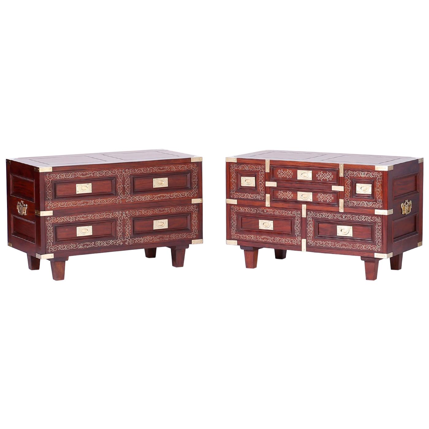 Anglo Indian Campaign Style Rosewood Chest or Nightstands For Sale