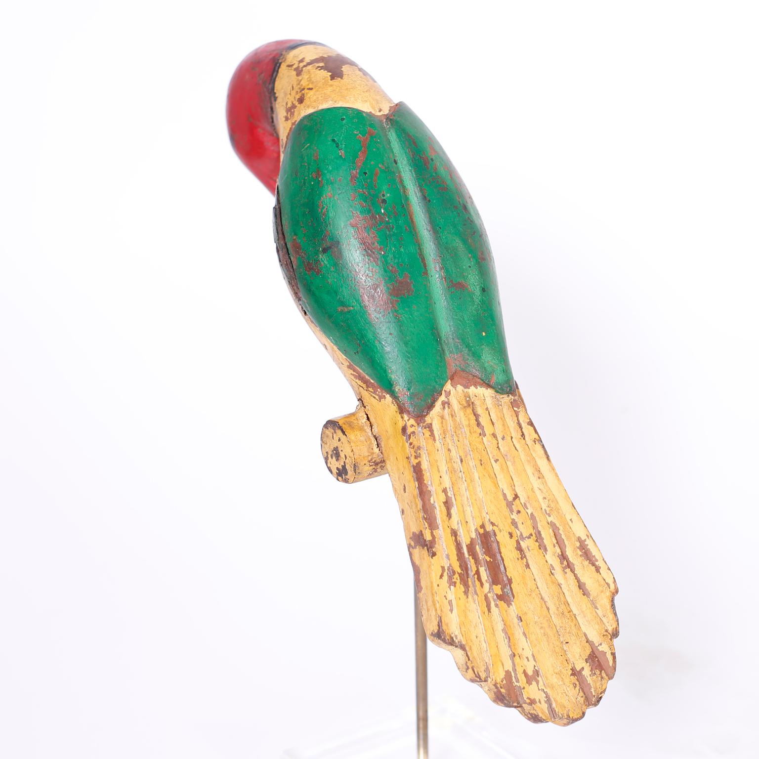 Anglo-Indian Anglo Indian Carved and Painted Parrot or Bird on Stand