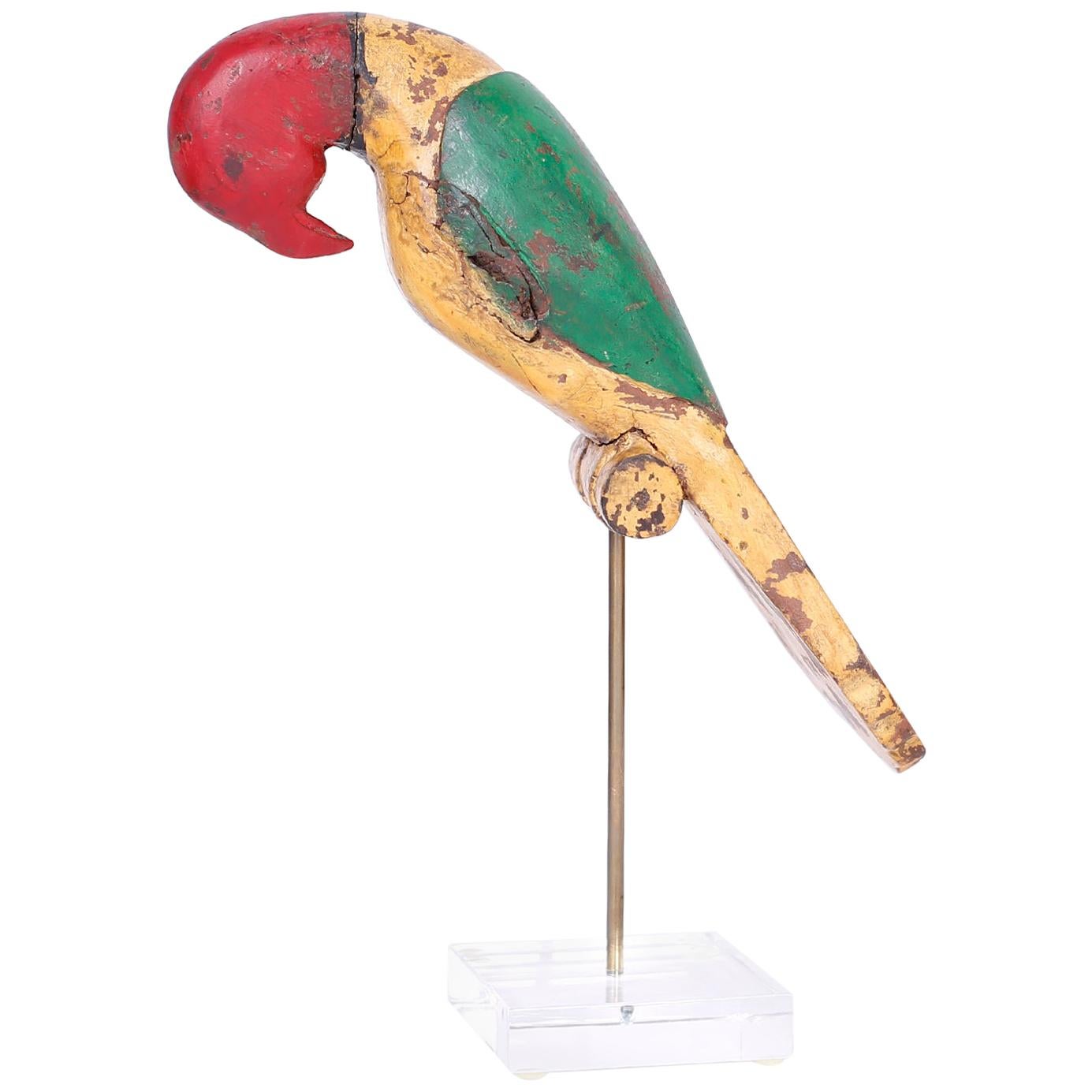 Anglo Indian Carved and Painted Parrot or Bird on Stand