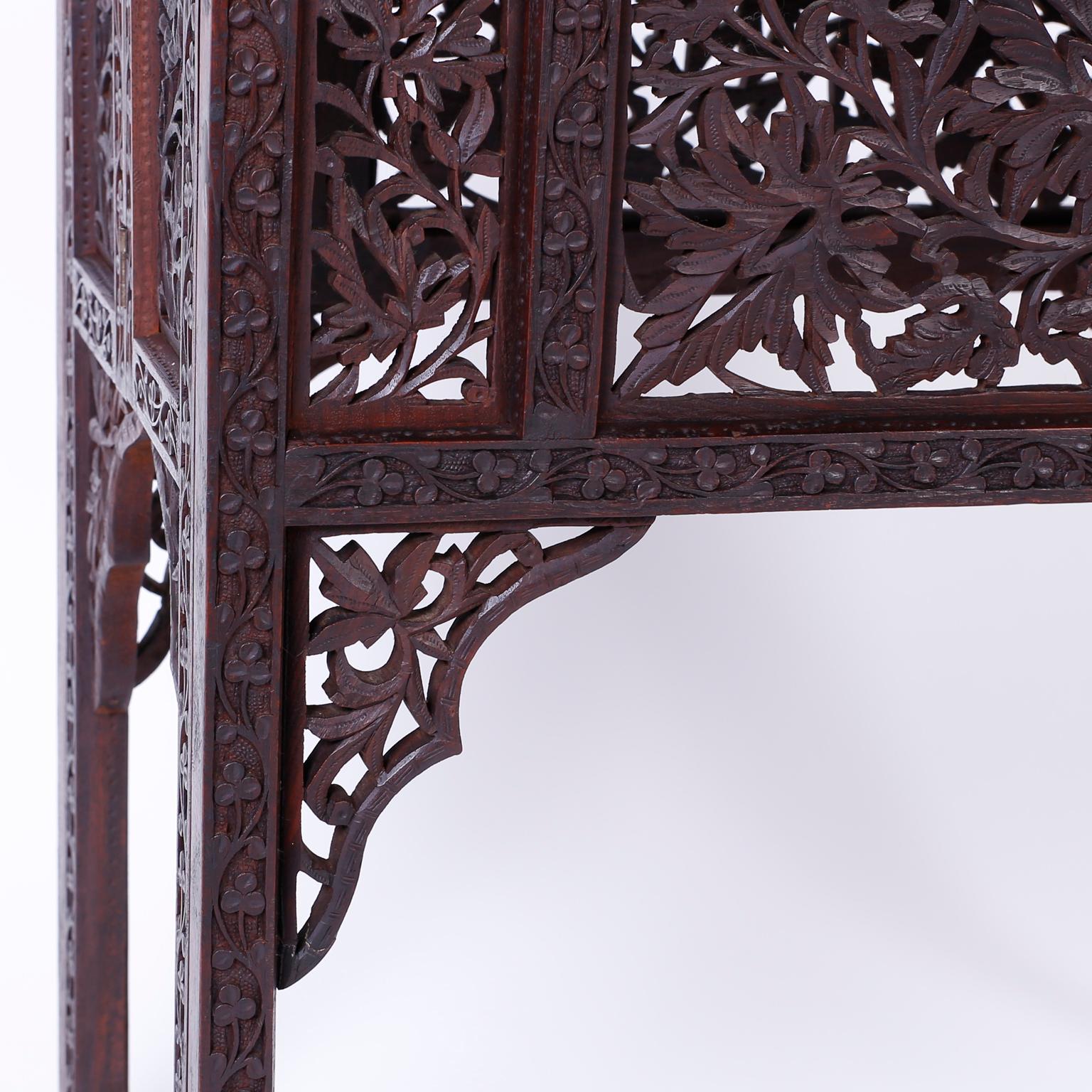 20th Century Anglo-Indian Carved Bombay Black Wood Side Table