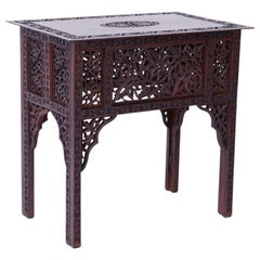 Anglo-Indian Carved Bombay Black Wood Side Table