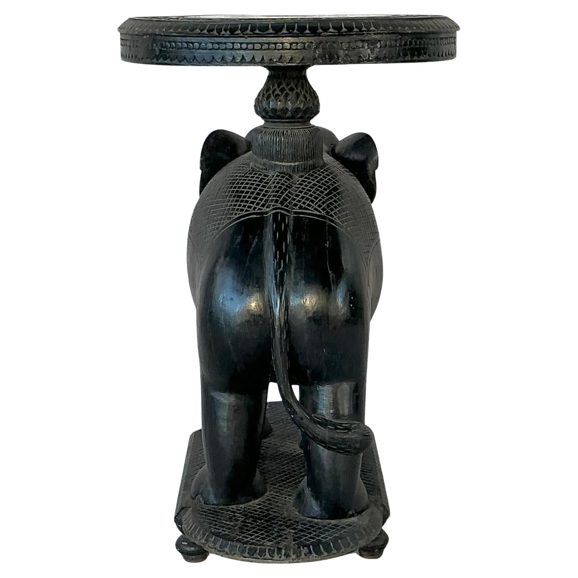 Anglo-Indian Carved Ebonized Elephant Side Table For Sale at 1stDibs