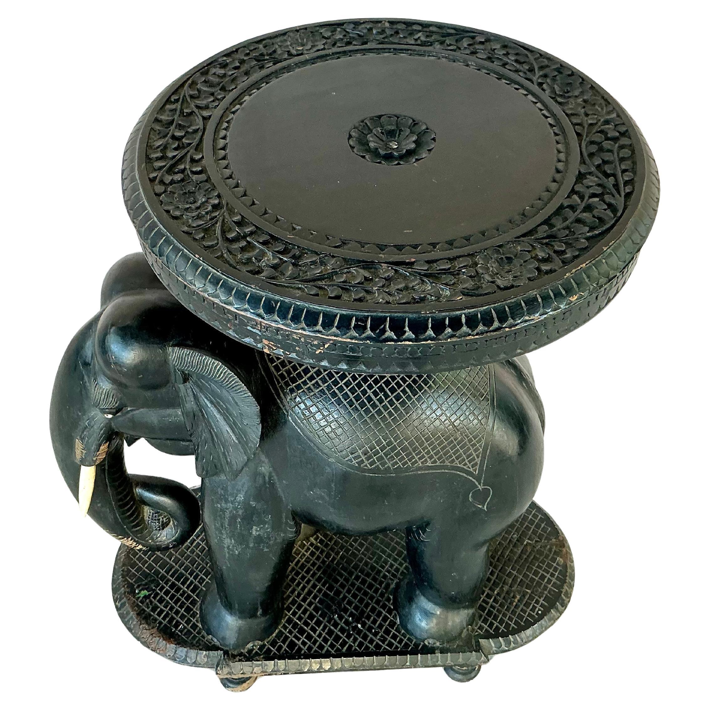 Anglo-Indian Carved Ebonized Elephant Side Table For Sale at 1stDibs