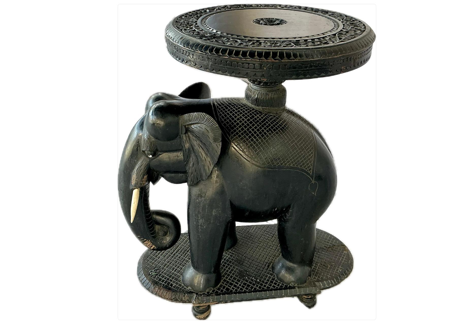 Anglo-Indian Carved Ebonized Elephant Side Table For Sale at 1stDibs
