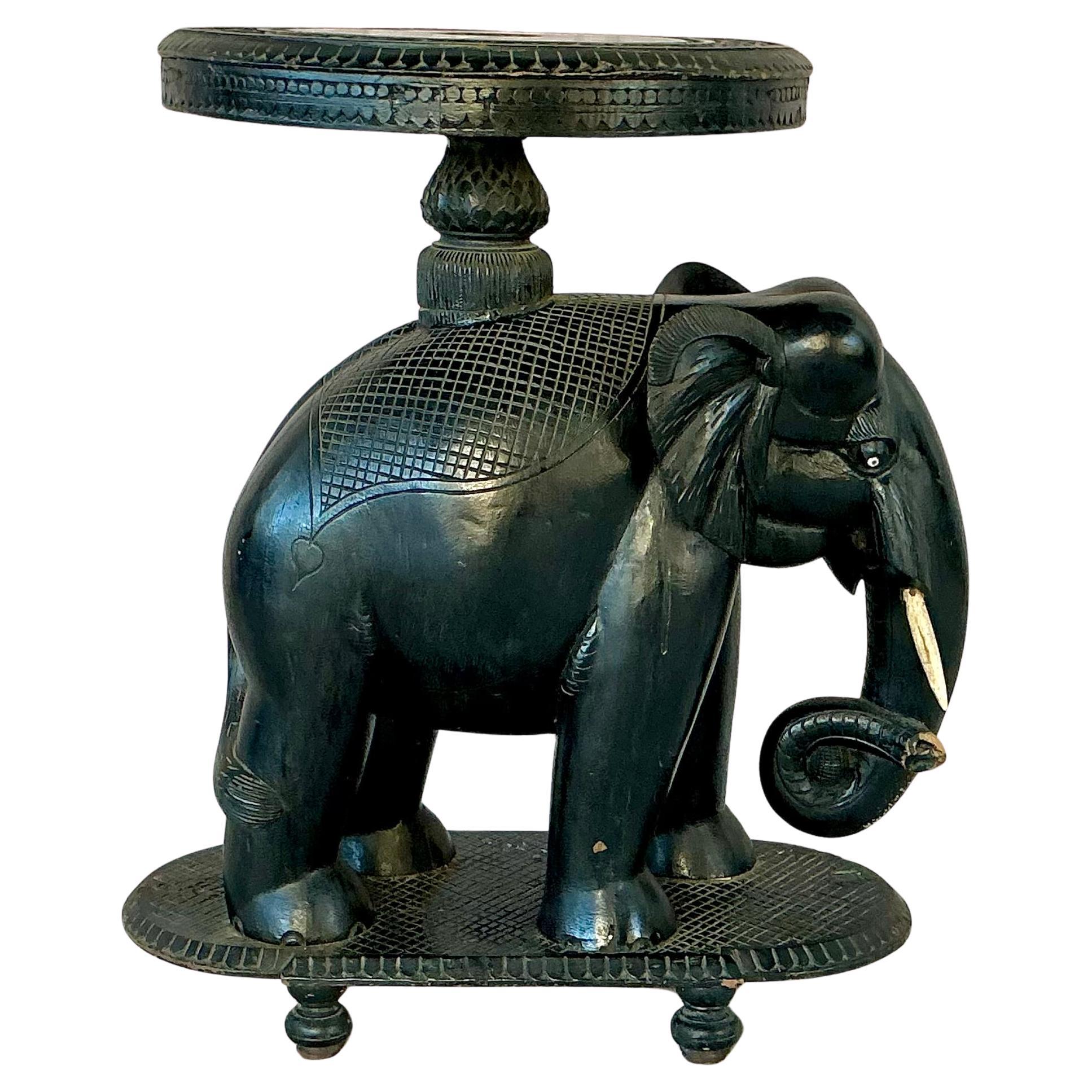 Anglo-Indian Carved Ebonized Elephant Side Table For Sale at 1stDibs