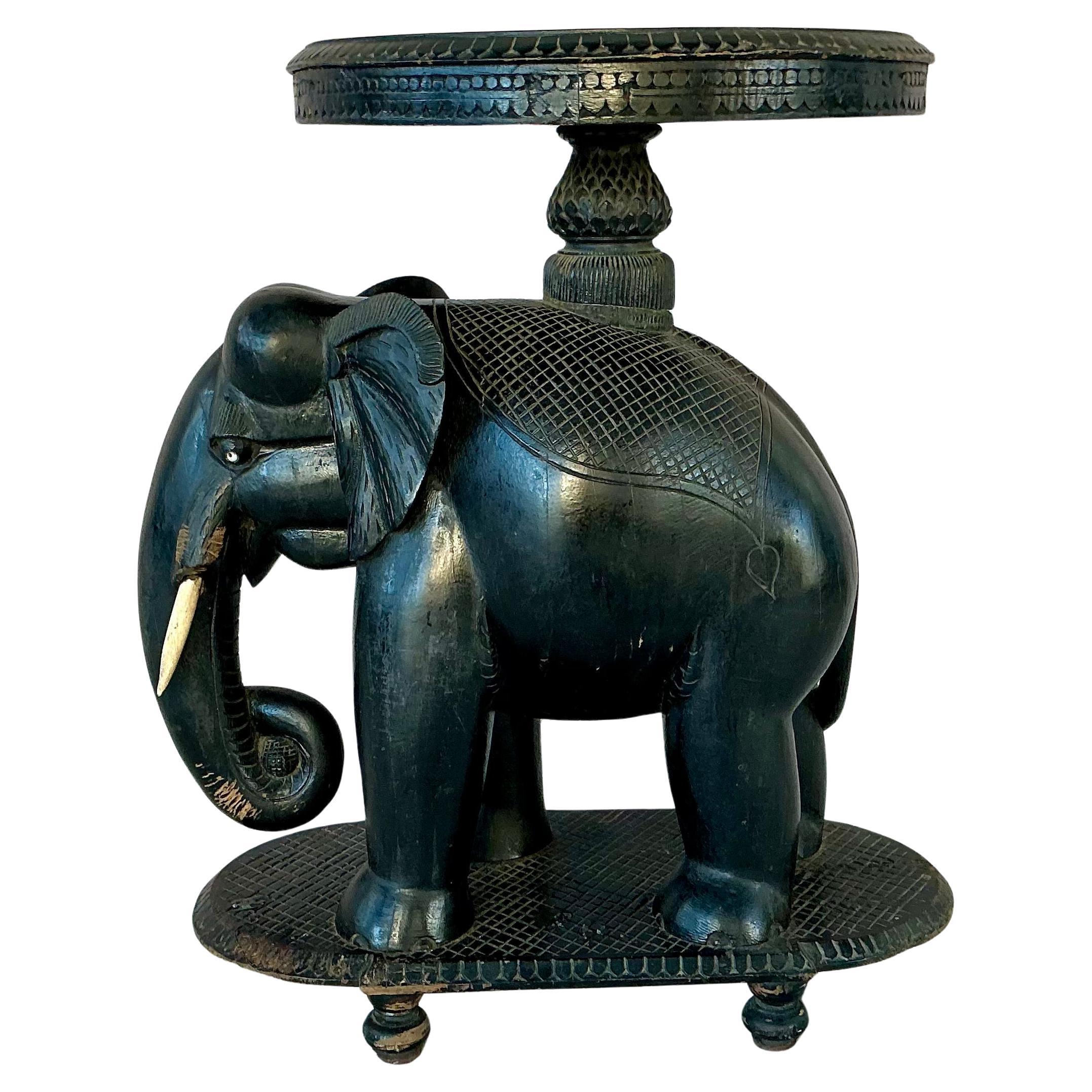 Anglo-Indian Carved Ebonized Elephant Side Table For Sale at 1stDibs