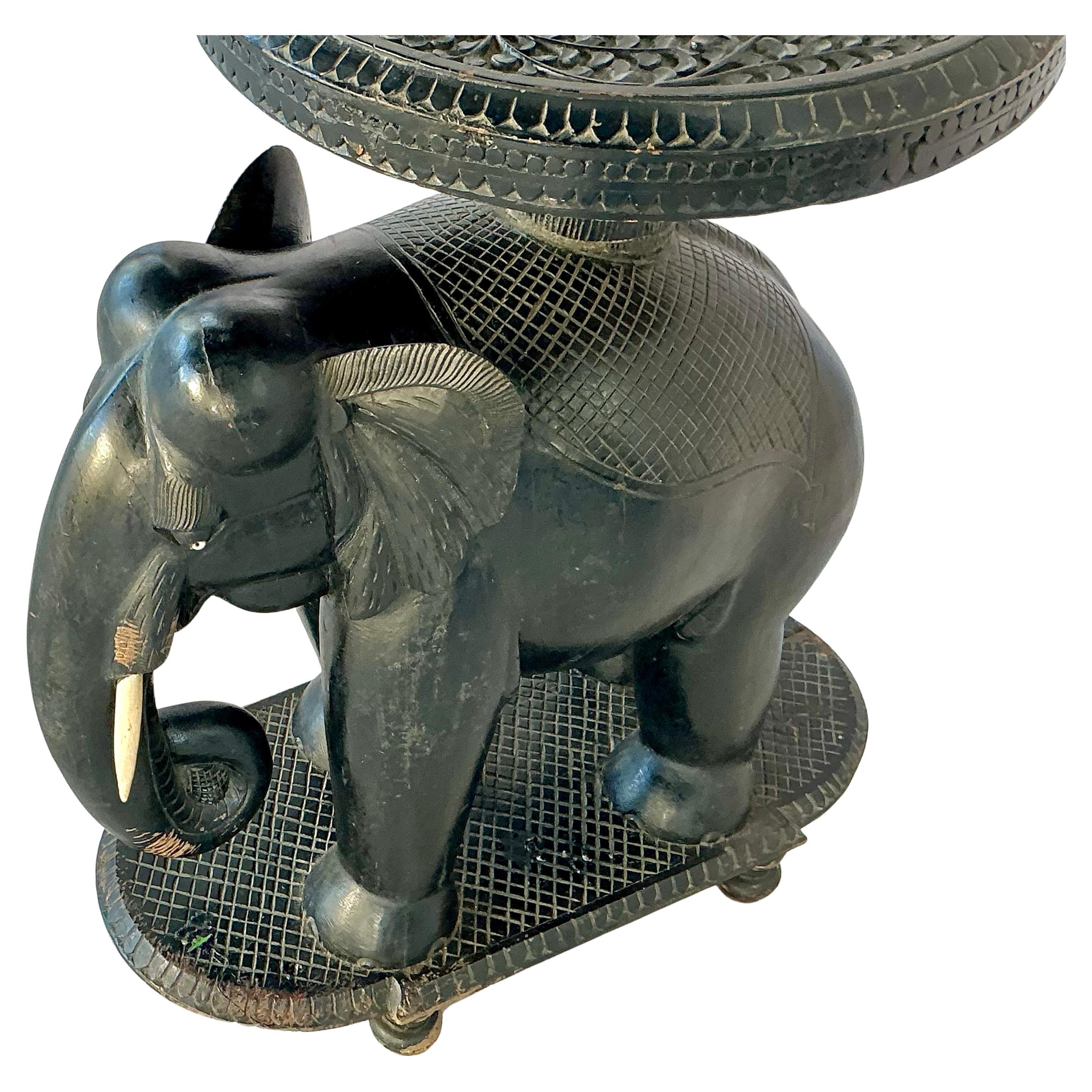Anglo-Indian Carved Ebonized Elephant Side Table For Sale at 1stDibs