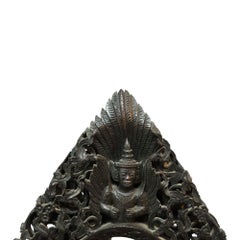 Anglo-indischer geschnitzter & ebonisierter netzartiger Hartholz-Spiegel mit Buddha & Drachen